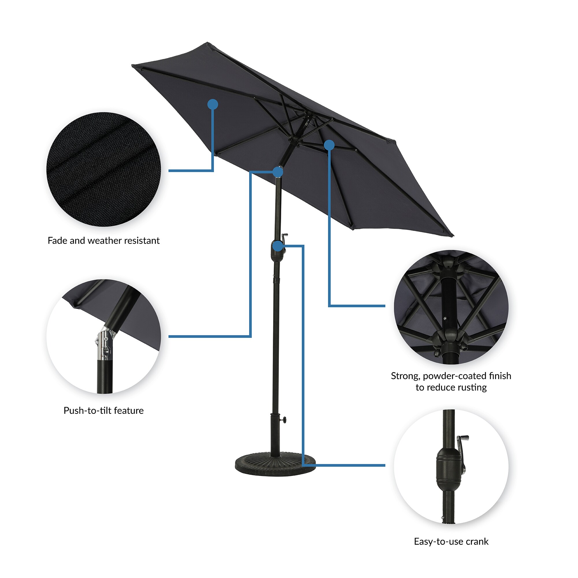 Slate Gray 7.5-ft Hexagon Steel Market Patio Umbrella