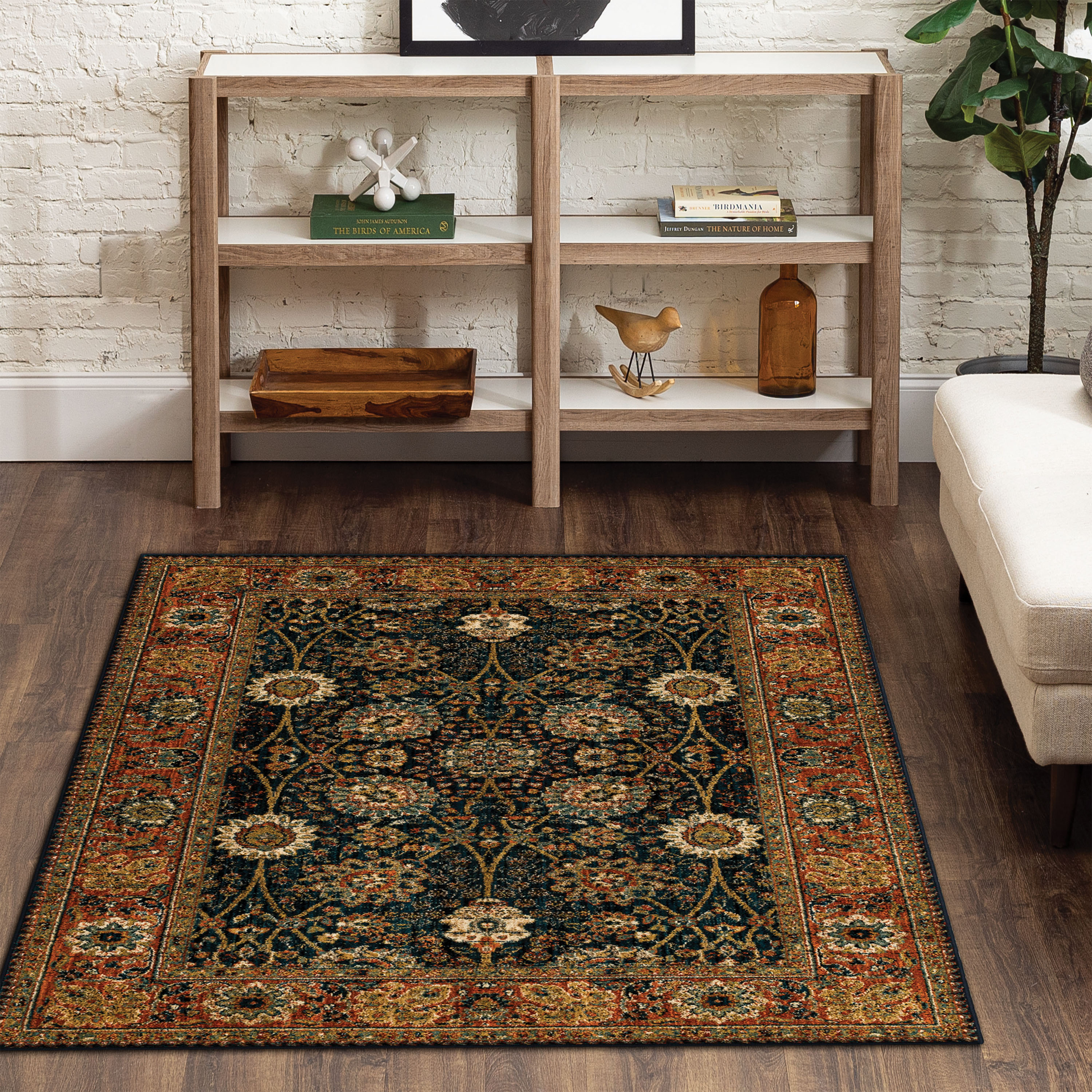 allen + roth with STAINMASTER Davis 7 X 9 (ft) Beige Indoor  Floral/Botanical Area Rug in the Rugs department at