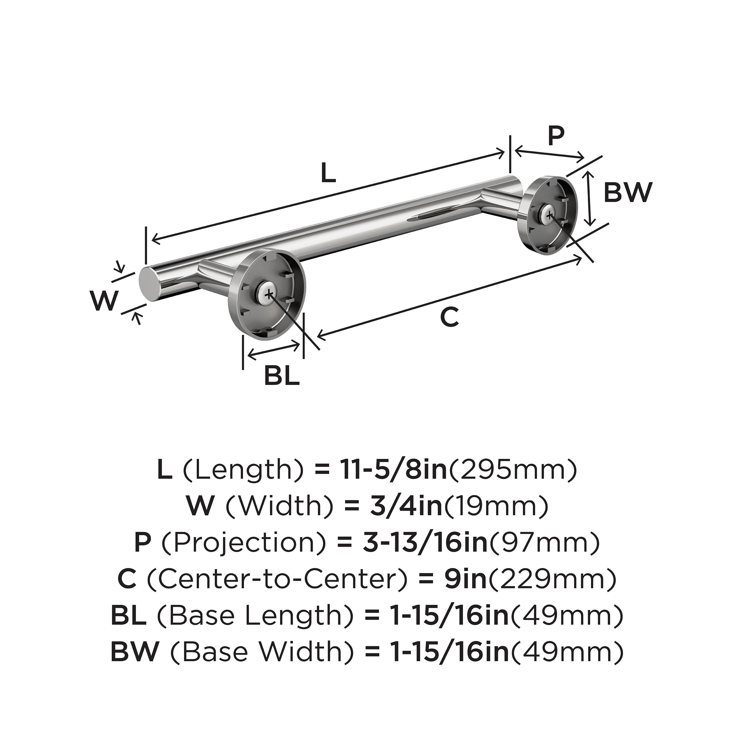 Polished Stainless Steel Wall Mounted Towel Bar 11.63 in
