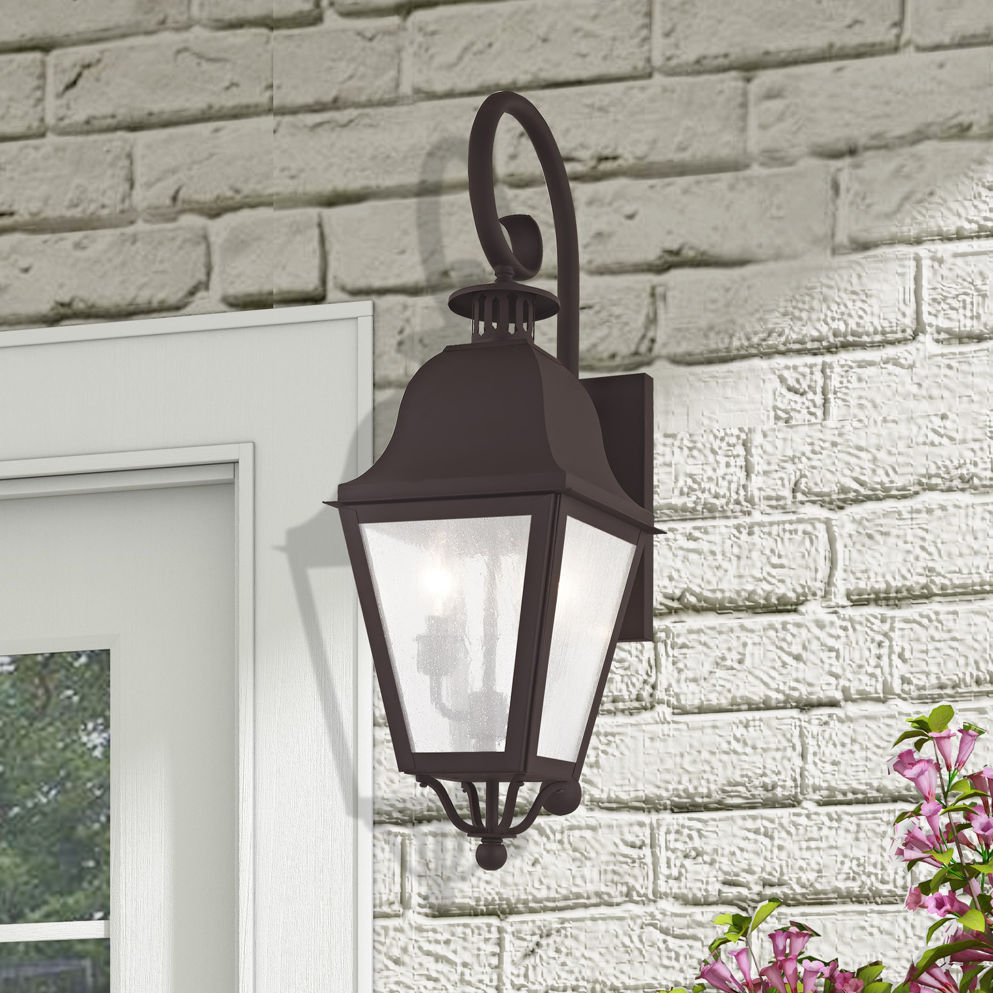 Elegant Bronze Seeded Glass 2-Light Outdoor Wall Lantern