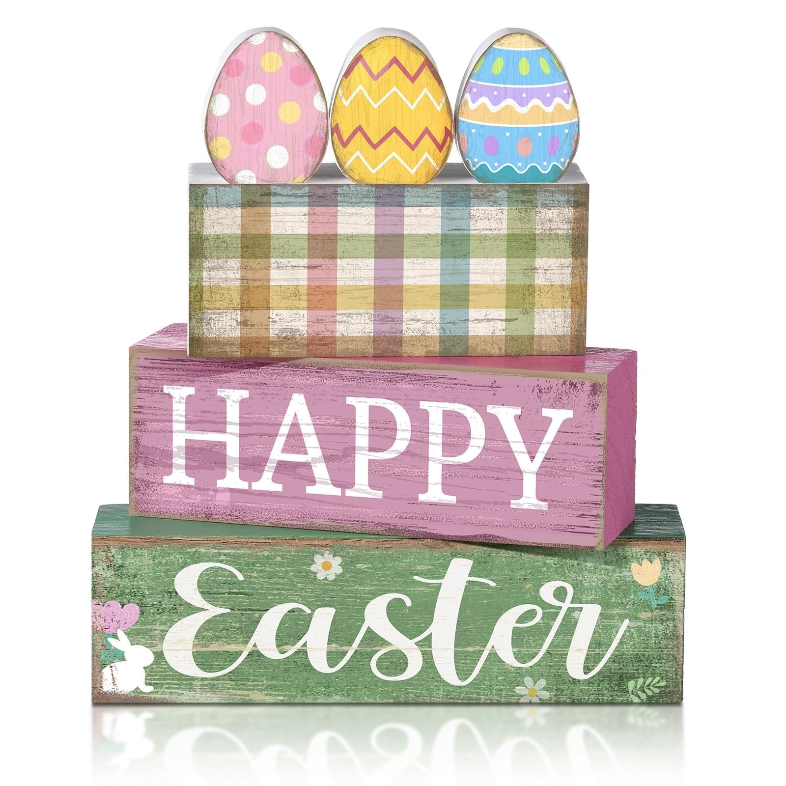 Anqtovp  4 pcs Easter Wooden Pastel Eggs Table Decor Set No Assembly Required Reusable Centerpieces for Home Kitchen Party Farmhouse Gift