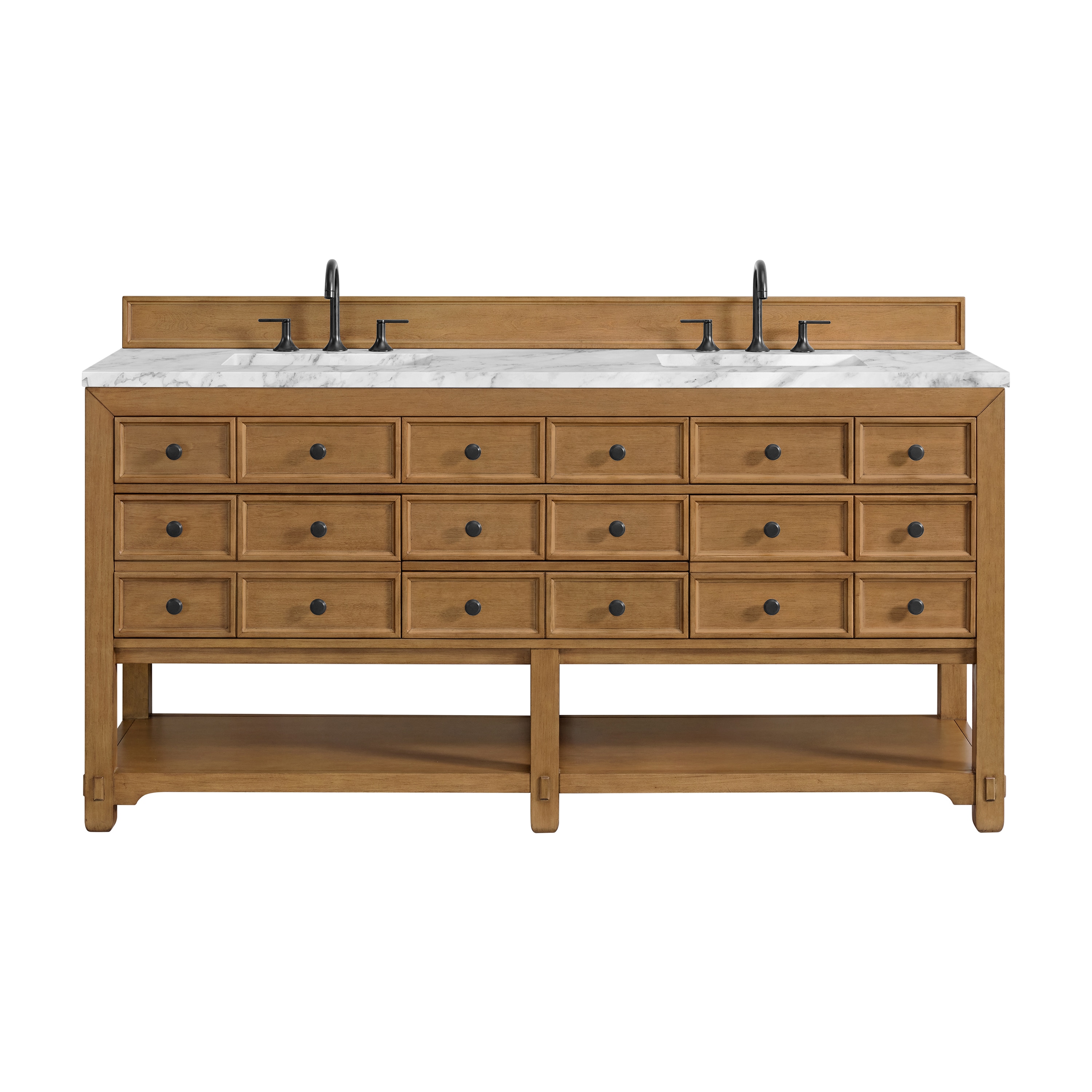 James Martin Vanities 505-V72-AMB-3CAR Malibu 72-in Amber Birch Undermount Double Sink Bathroom Vanity with Carrara White Marble Top