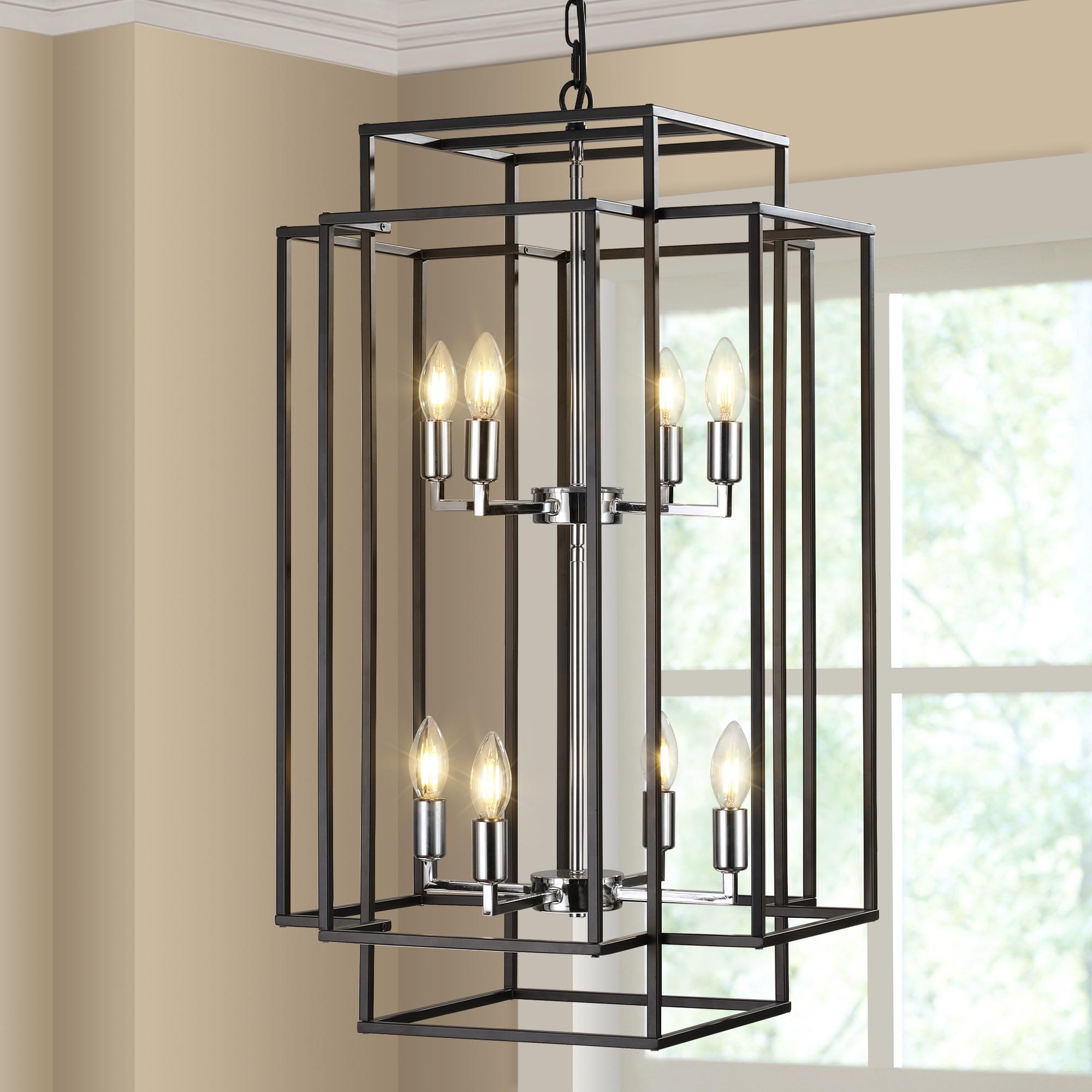 Bayfeve BFLCM-2525-LT Geometric Metal Frame Chandeliers 8 -Light Matte Black Vintage Cage For Use in Bedrooms, Dining Rooms, Foyers, Kitchens, Living Rooms Chandelier