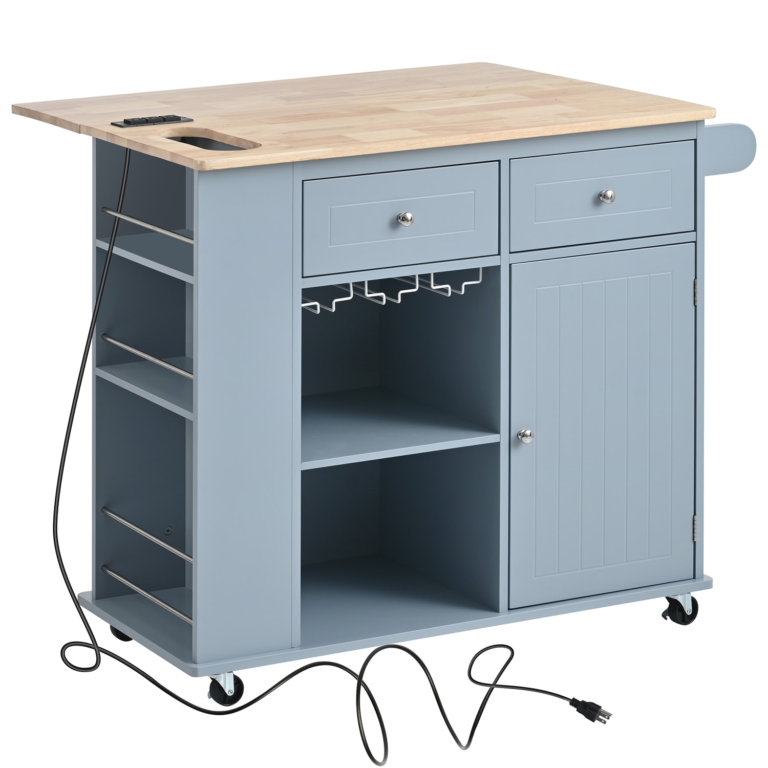 SINOFURN SYB260001BN Blue MDF Base with Wood Wood Top Rolling Kitchen Cart ( 29.3-Inches x 39.8-Inches x 33.7-Inches )