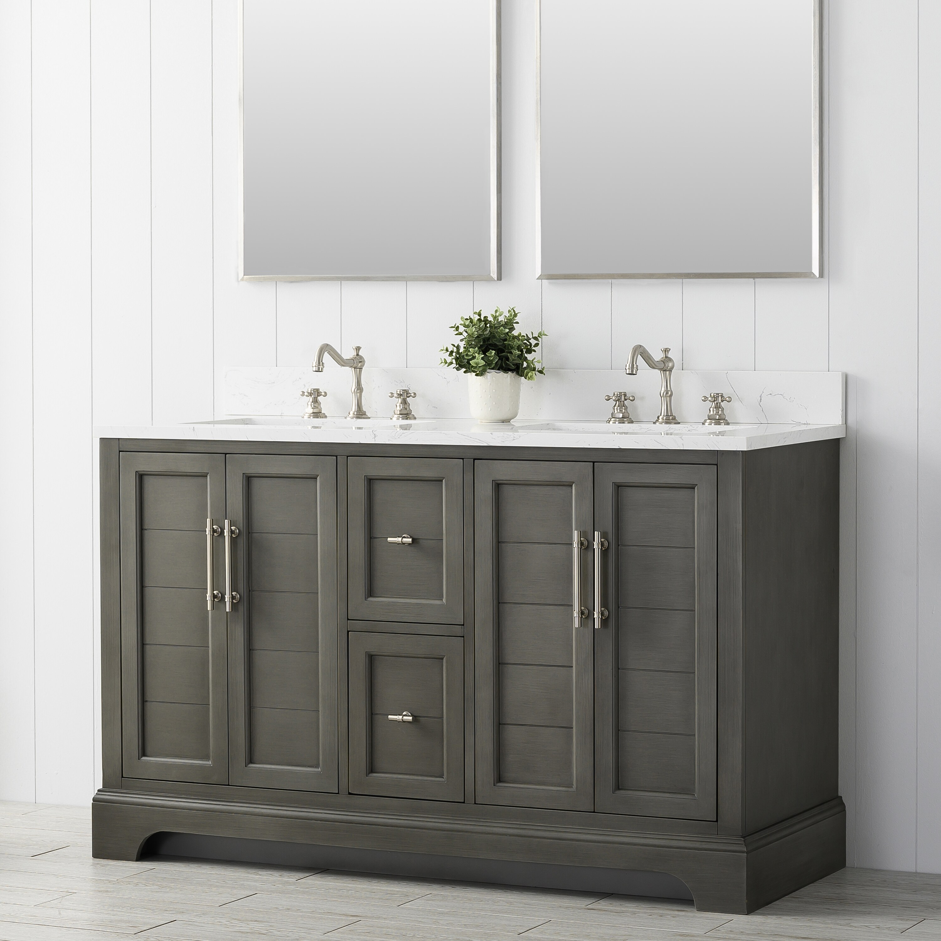 Silver Grey 54" Double Sink Bathroom Vanity with Engineered Marble Top