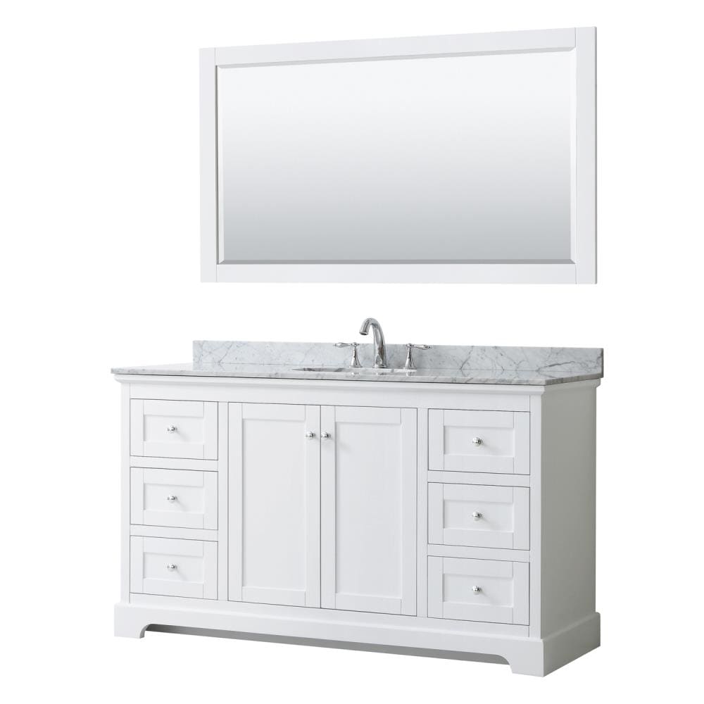 Wyndham Collection WCV232360SWHCMUNOM58 Avery 60-in White with Polished Chrome Trim Undermount Single sink Bathroom Vanity with White Carrara Marble Natural marble Top (Mirror Included)