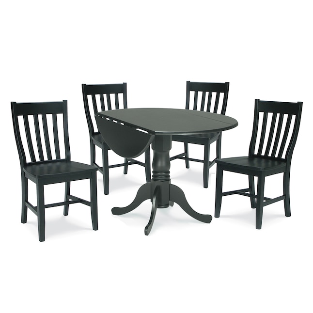 Black Transitional Dining Room Set, Black Round Dining Table For 4