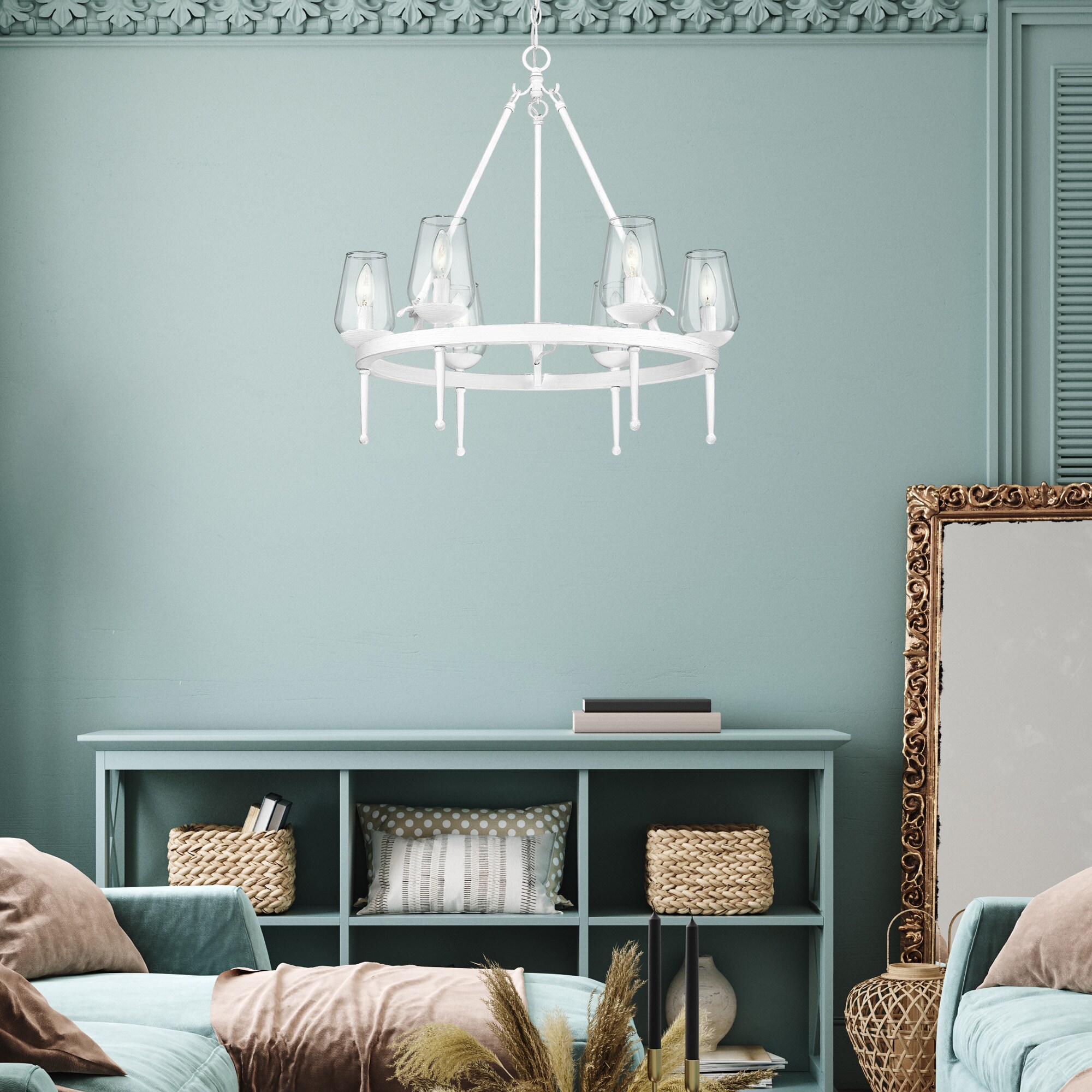 Transitional 32" Copper Patina Circular Hoop Chandelier with Candelabras