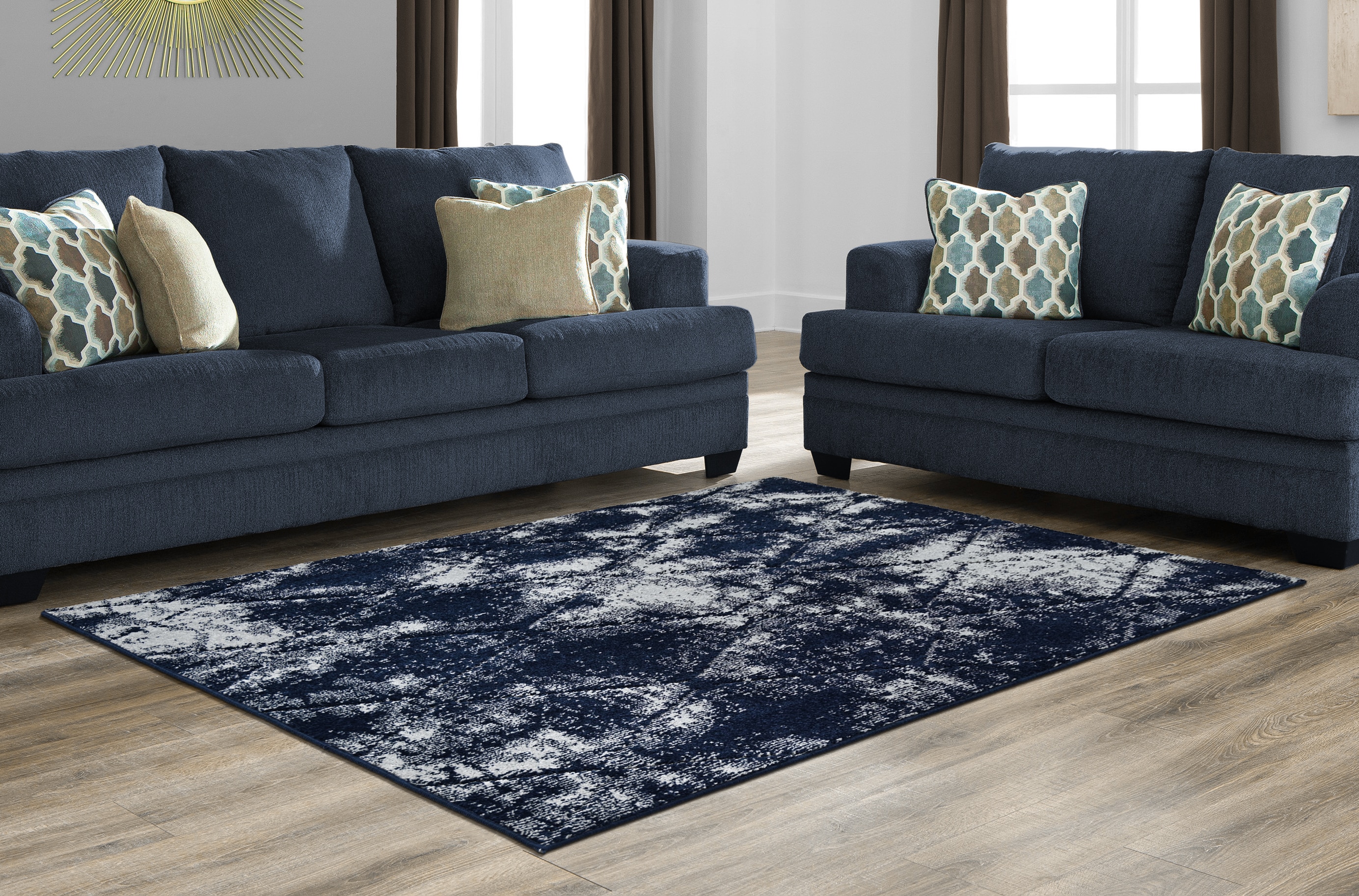 Garland Rug KOT00N060084E8 Kota 5 x 7 (ft) Tufted Polypropylene Navy/Silver Rectangular Indoor Abstract Mid-Century Modern Area rug