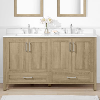Double Sink Bathroom Vanity, Natural Wood Vanity 60