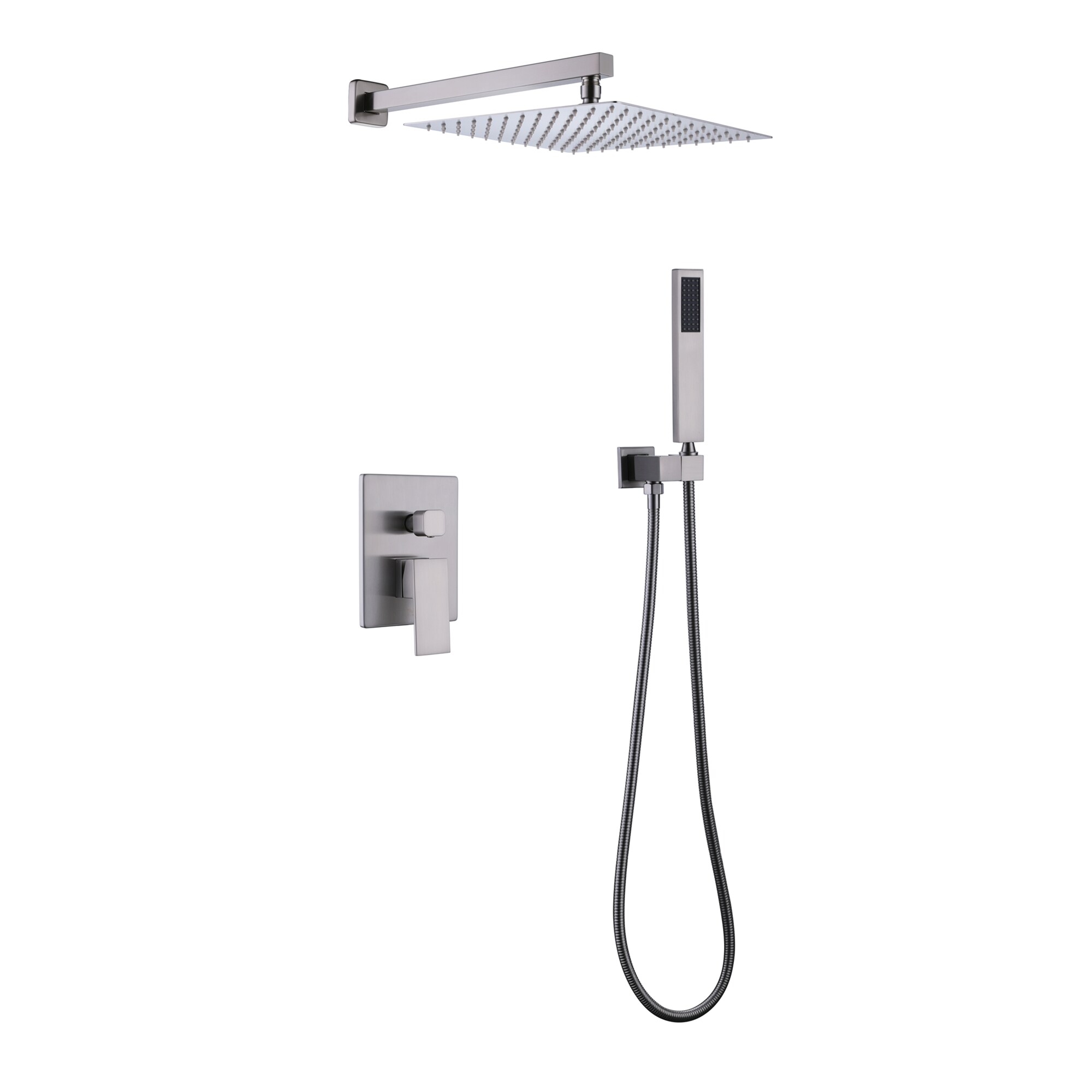 WELLFOR DT 12-in Rain Shower Head Wall Mount Matte Black Dual Head Waterfall Built-in Shower Faucet System with 2-Way Diverter Valve Included