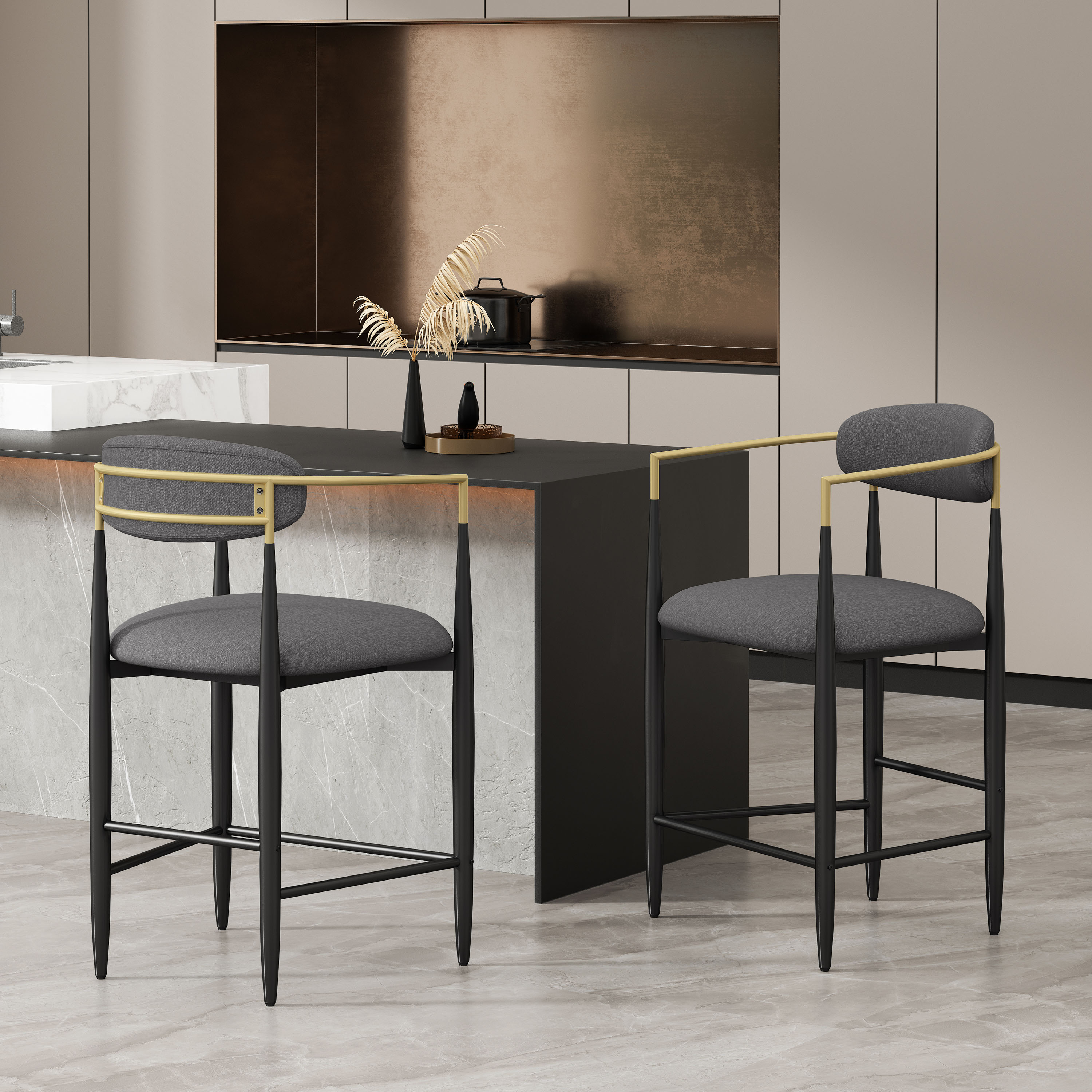 Christopher Knight Home 317614 Elmore Fabric and Iron 25 Inch Tall Counter Stools  Set of 2