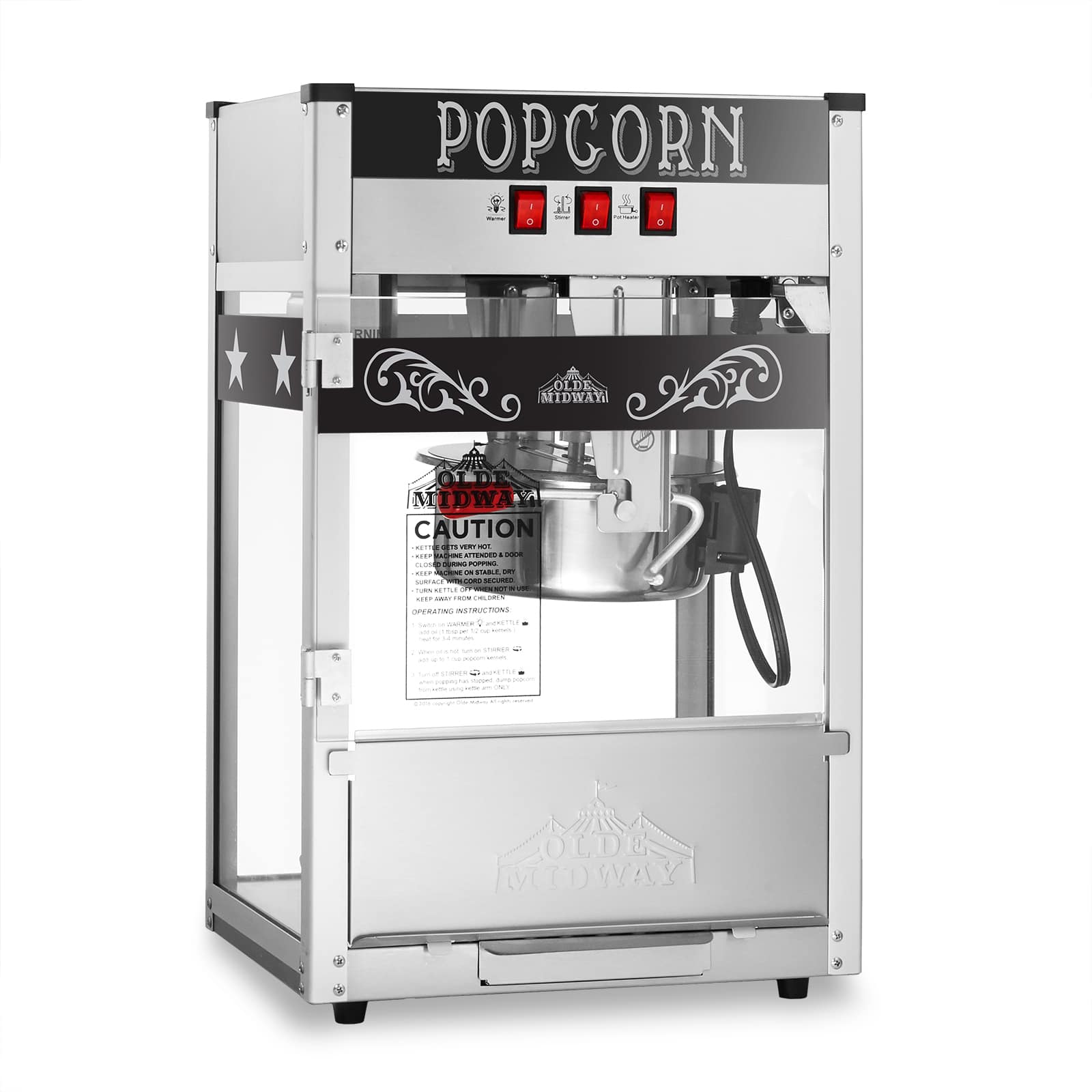 Olde Midway CON-POP-8-SS-BLK Commercial Popcorn Machine Maker Popper in Black with 8-oz Kettle