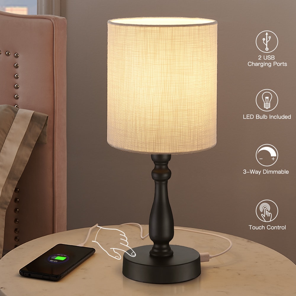 True Fine 16.5-in Black LED Touch Table Lamp with Fabric Shade in the Table  Lamps department at