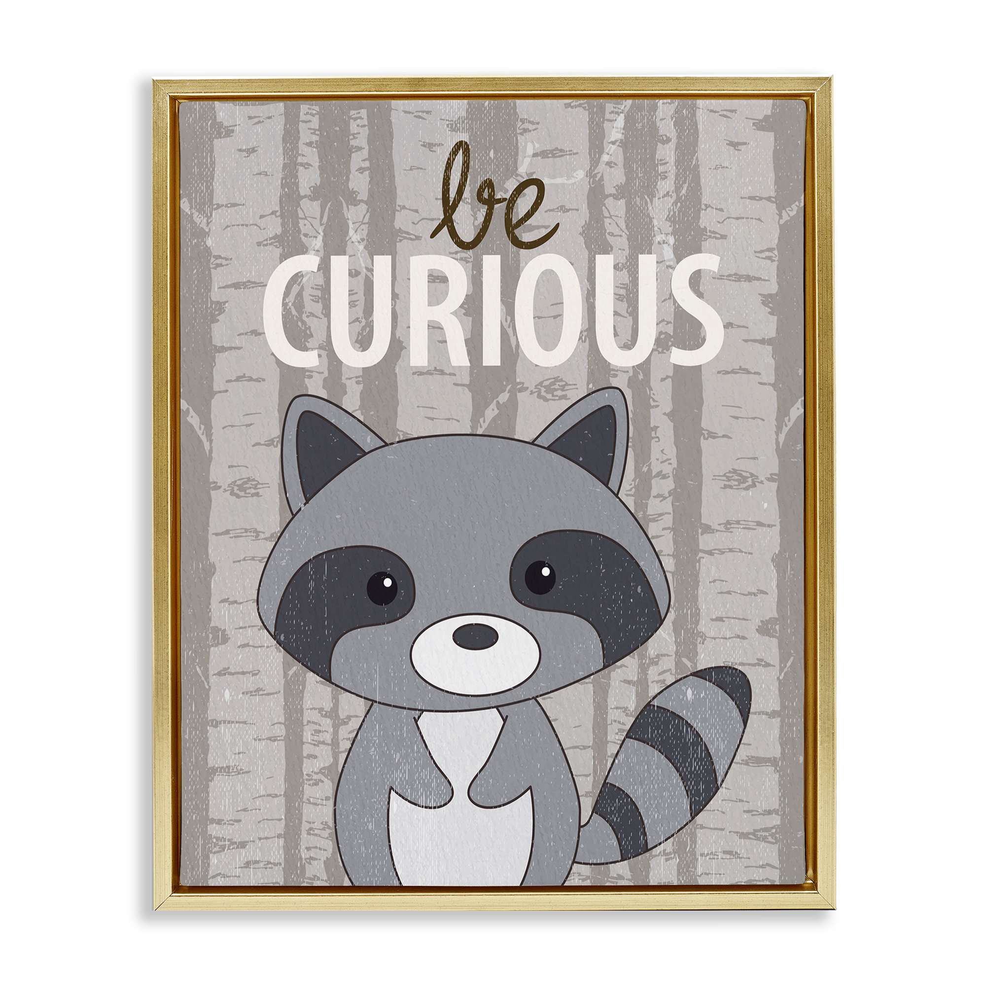 Stupell Industries BS-041-FFG-16X20 Be Curious Woodland Raccoon Gold Framed Floater Canvas Wall Art By Kim Allen 17 x 21
