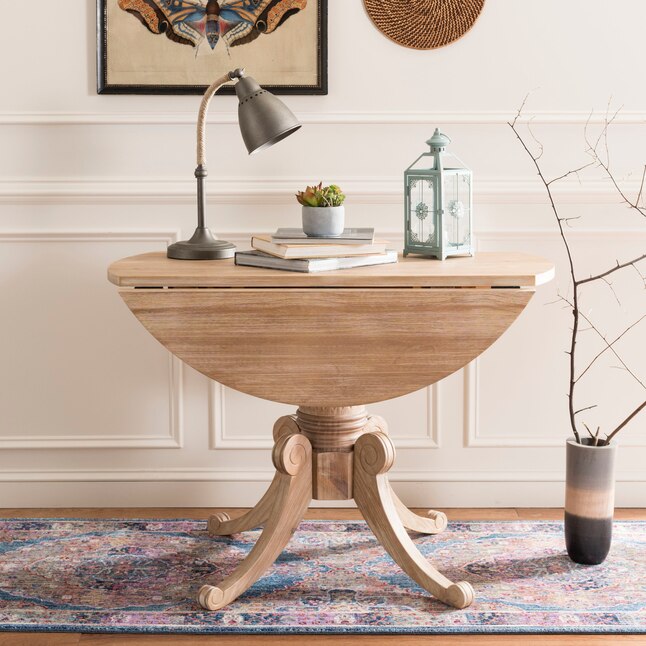 Safavieh Forest Rustic Natural Round, Rustic Wood Dining Table With Leaves
