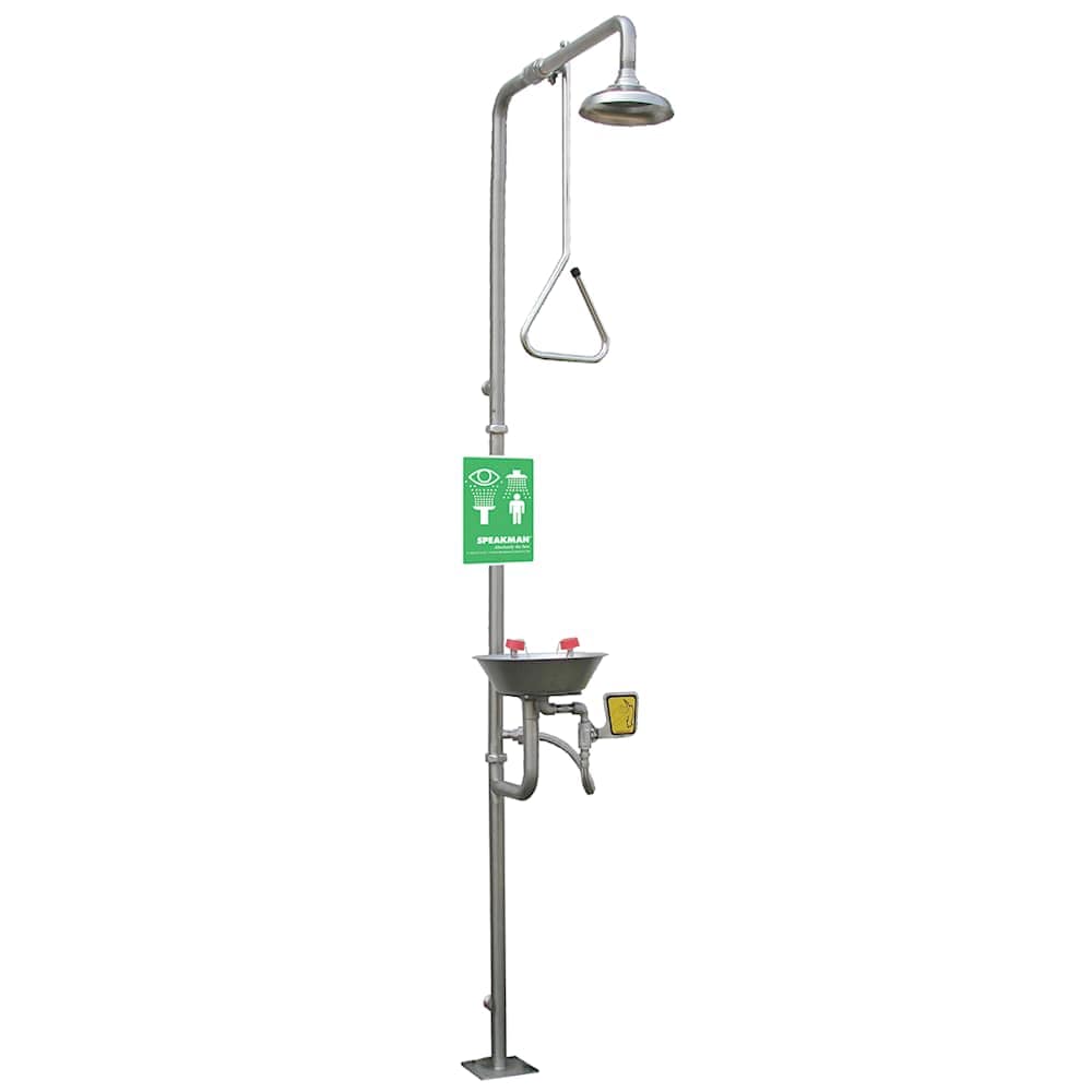 Speakman  SE625SS Traditional Series Combination Shower with SE490 Eye / Face Wash, Stainless Steel Bowl, Ball Valve, Pull Rod and All Stainless Steel