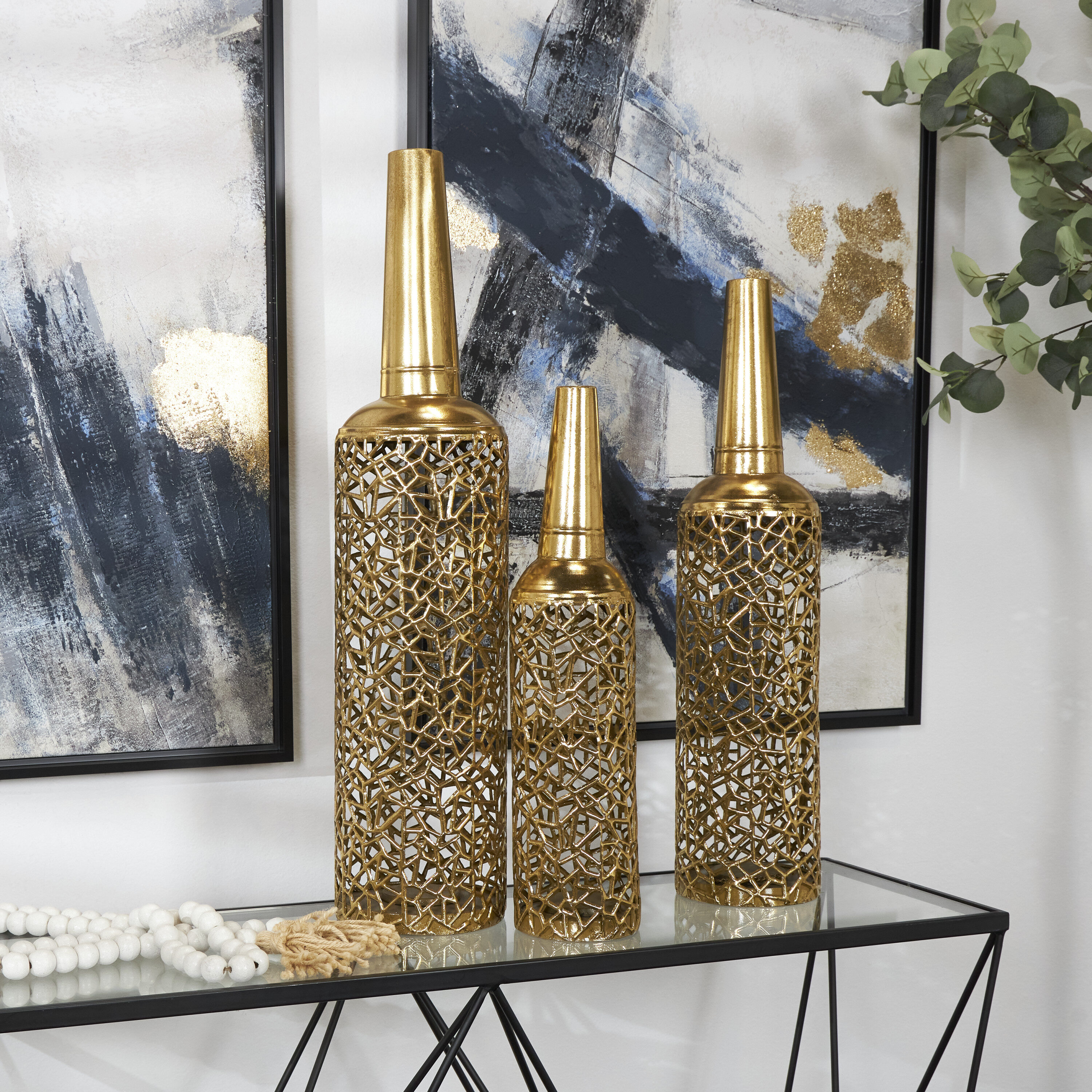 The Novogratz 820067 3 -Pack Gold Metal Glam Vase