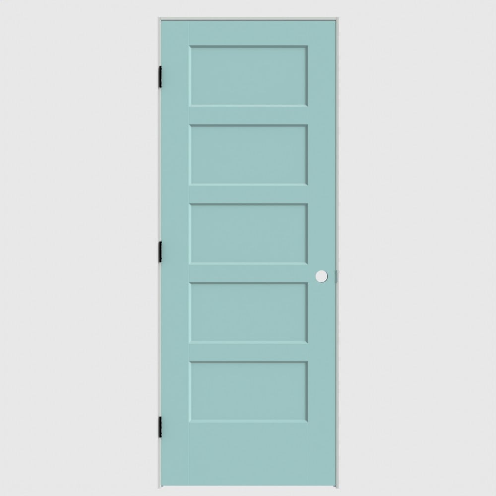 Masonite 640740 30-in x 80-in Sea Mist Solid core 5-panel square Right hand Smooth Primed Molded composite Flat Jamb Single Prehung Interior Door