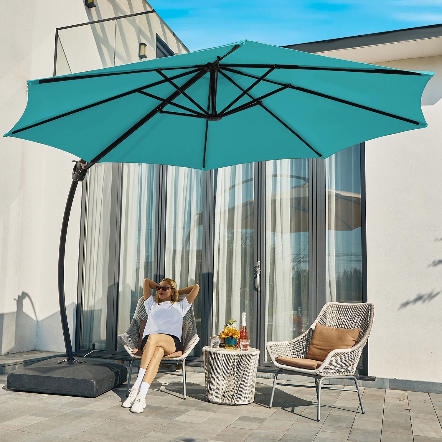 JEAREY 12-ft Aluminum Round Solid Color Crank Cantilever Patio Umbrella ...