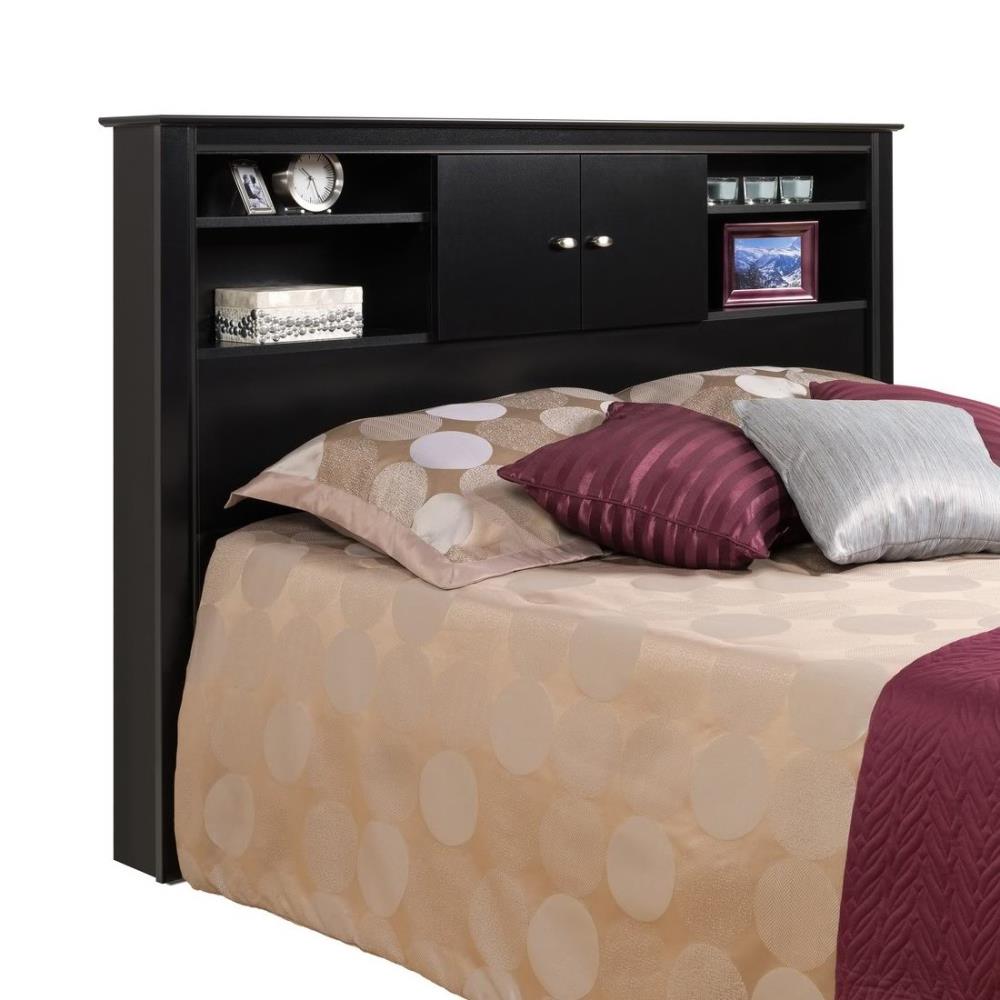 Prepac Kallisto Black Full Queen, Queen Bed Frame With Shelves In Headboard