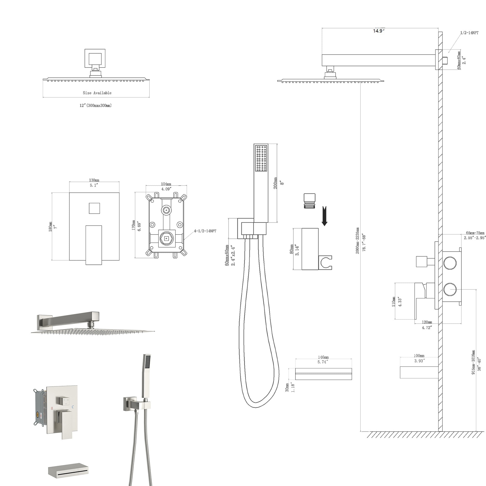 Mondawe MD-SMD02BG Showerhead-Bar-Panels - View #9