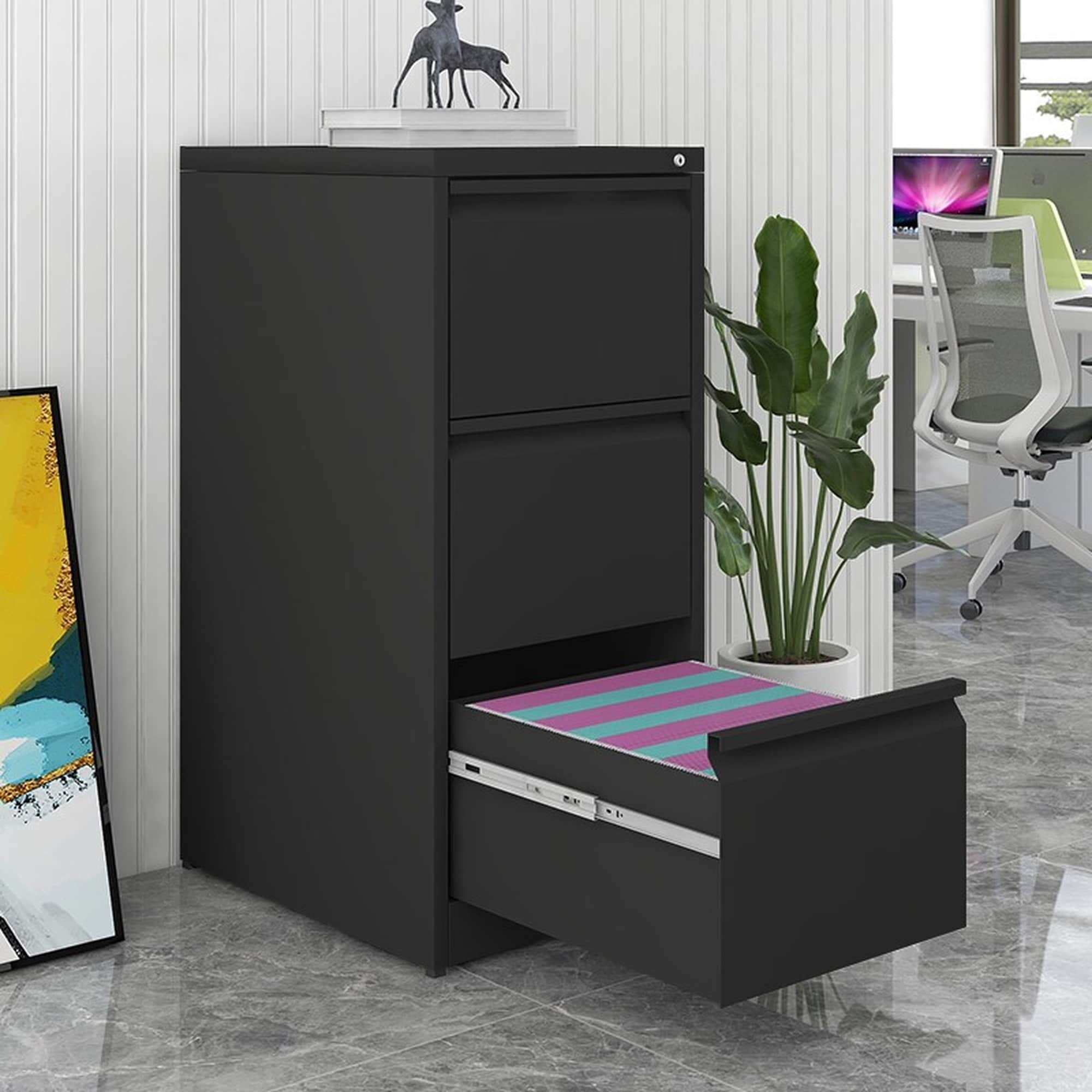 HyperDrop Cart Heavy-Duty Steel 3-Drawer Vertical File Cabinet with Key ...