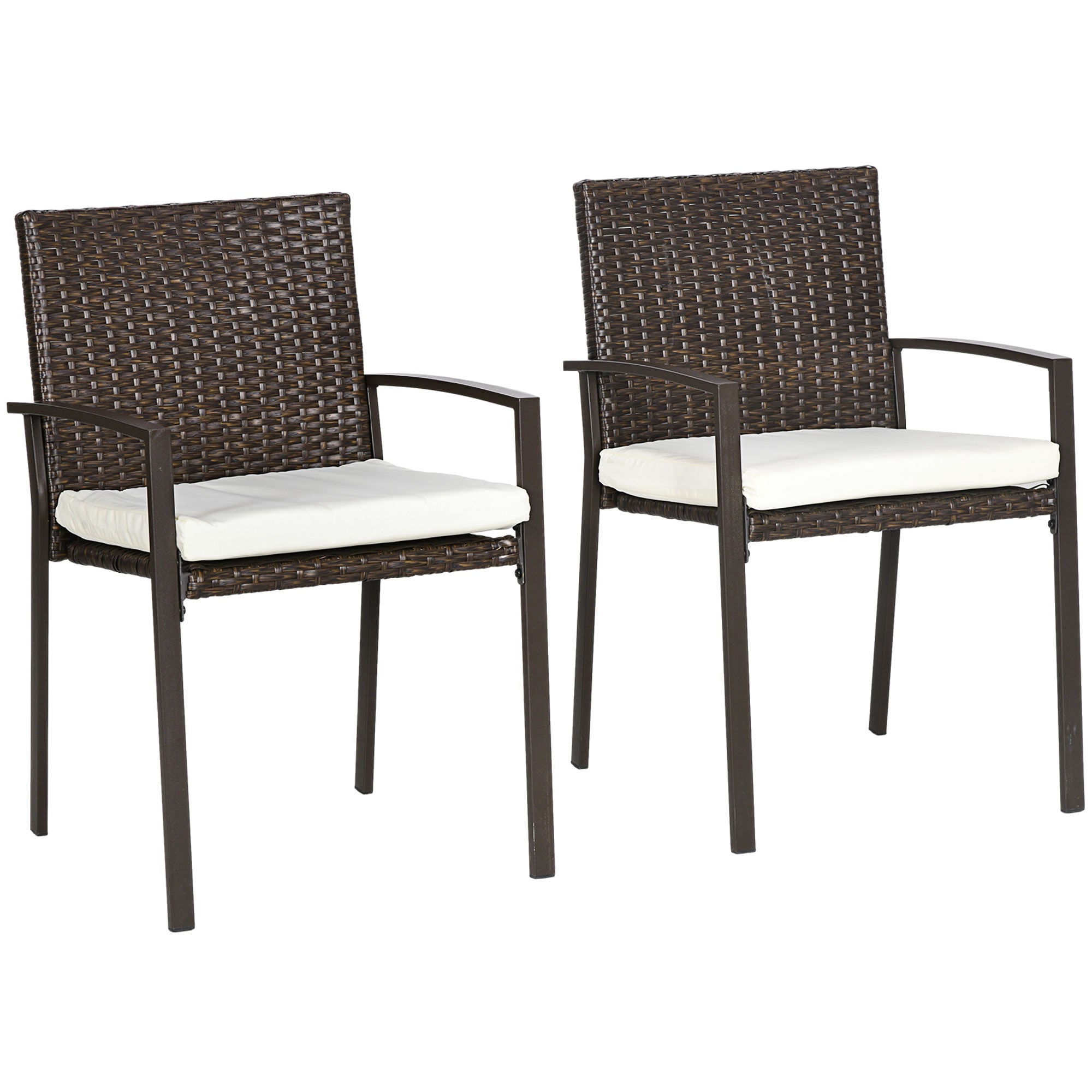 LOVMOR SF-M-W2225P200714 Outsunny 2 Piece PE Rattan Outdoor Dining Chairs with Cushion Patio Wicker Dining Chair Set White