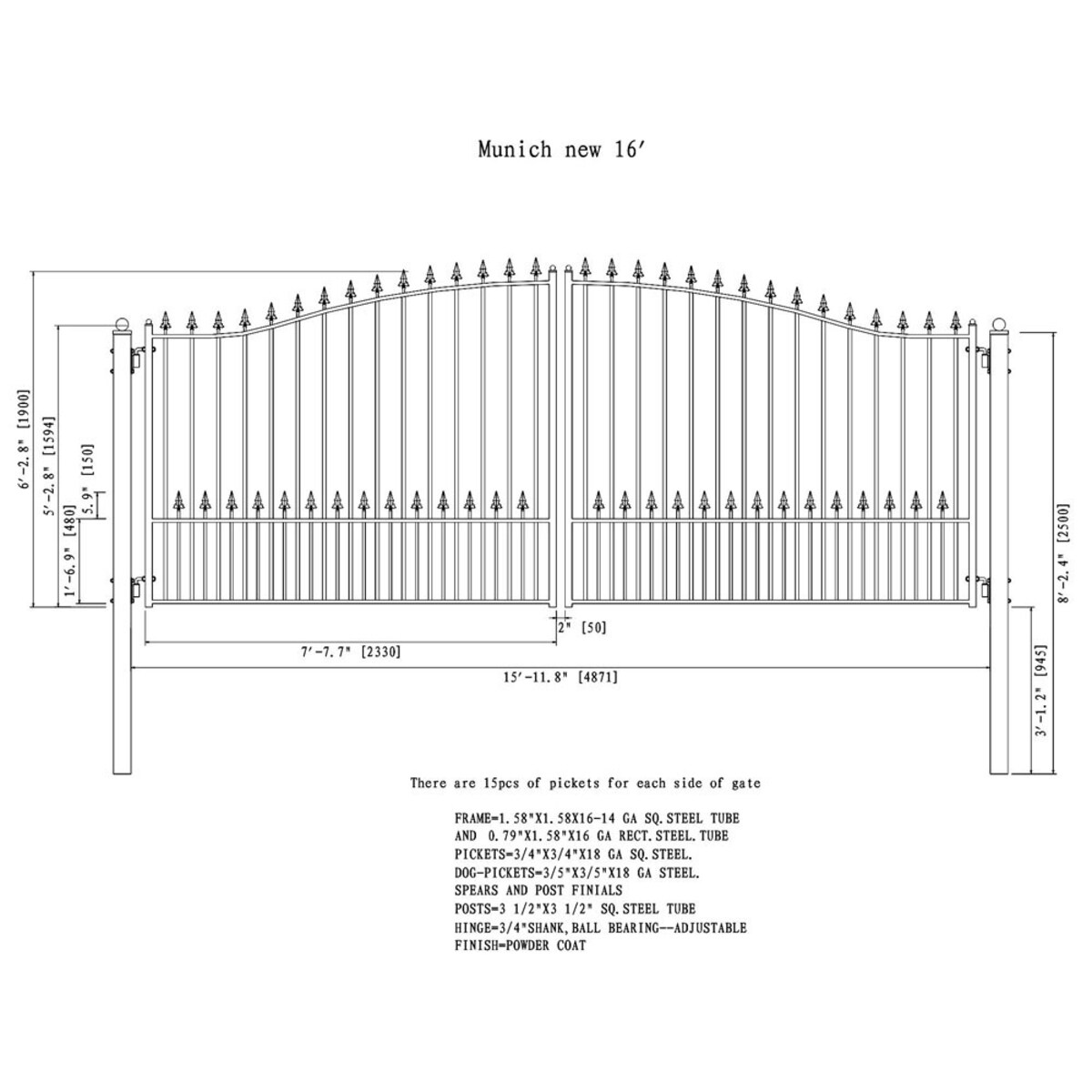 ALEKO ALEKO DG16MUND Munich Style Dual Swing Steel Driveway Gate 16-ft ...