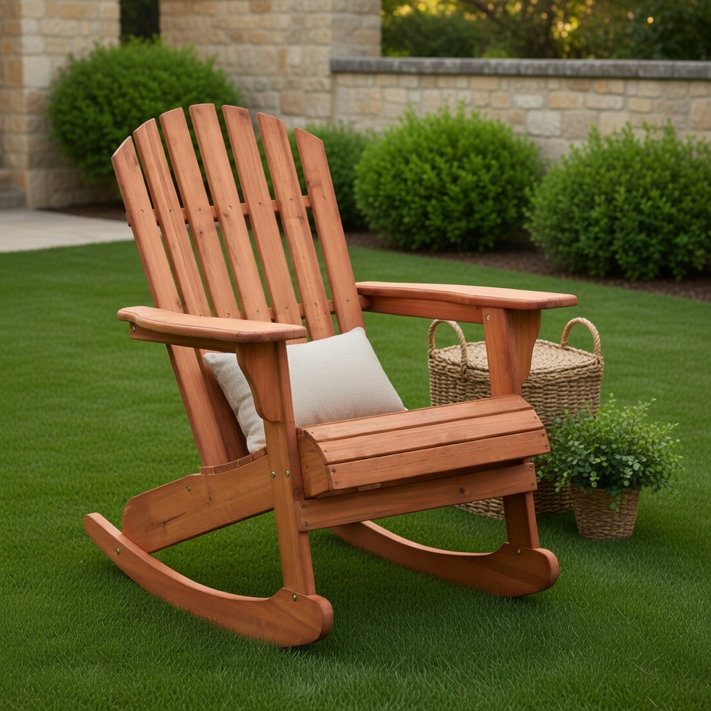 VERYKE Teak-Finished Fir Wood Adirondack Rocking Chair with Fan-Back ...