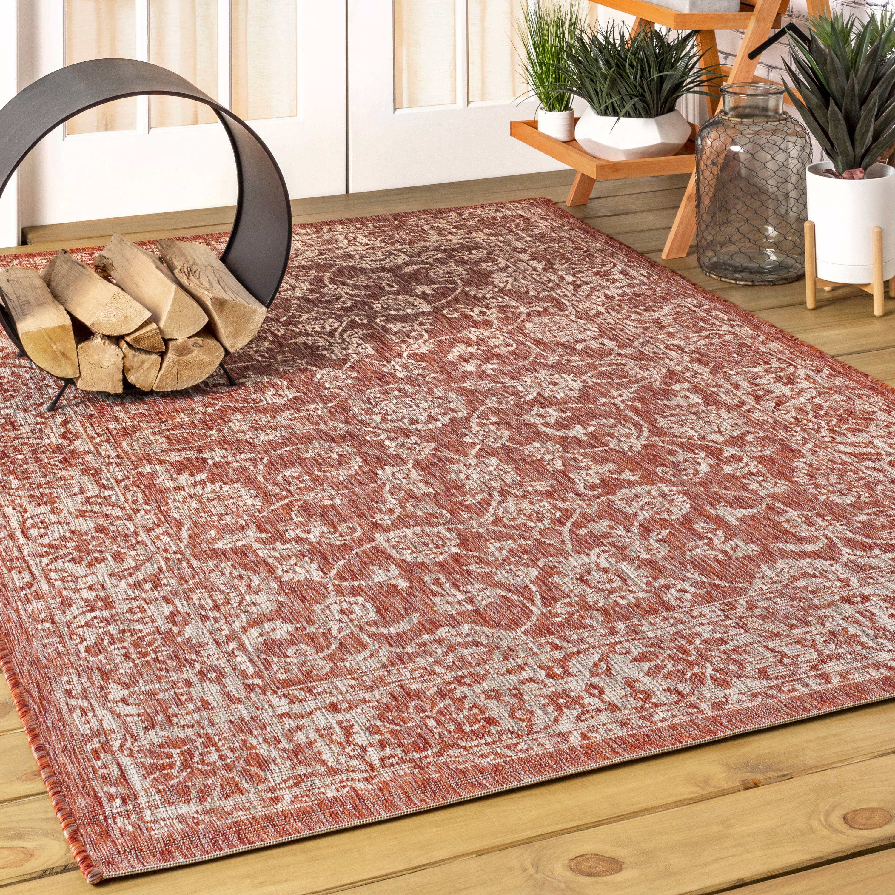 JONATHAN  Y SMB100A-6 SANTA MONICA Tela Bohemian Textured Weave Floral 6 x 9 (ft) Polypropylene Red/Taupe Rectangular Indoor Medallion Bohemian/Eclectic Area rug