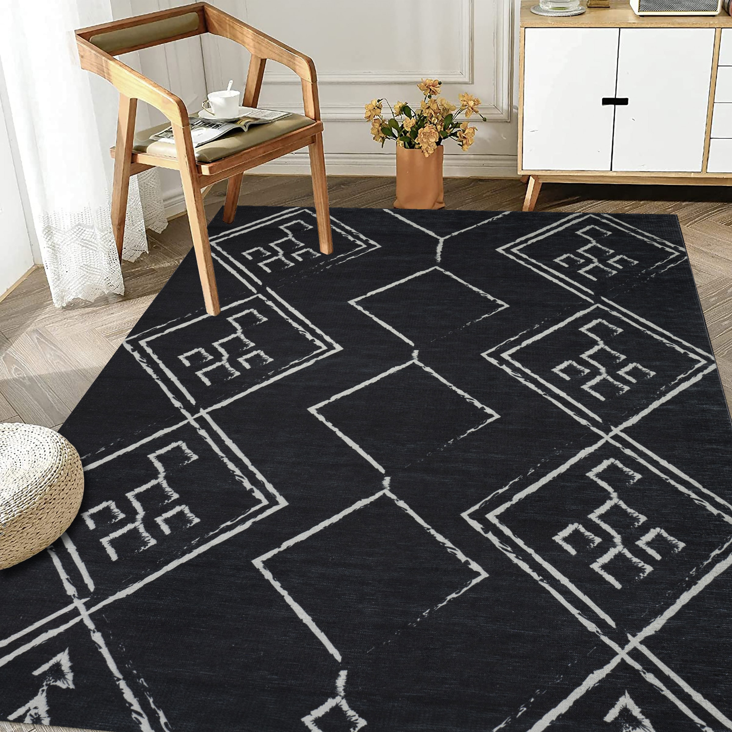 Playa Rug PLY-ASP-BLK-6X9 6 x 9 (ft) Polyester Aspen-Black Beige Rectangular Indoor Abstract Area rug