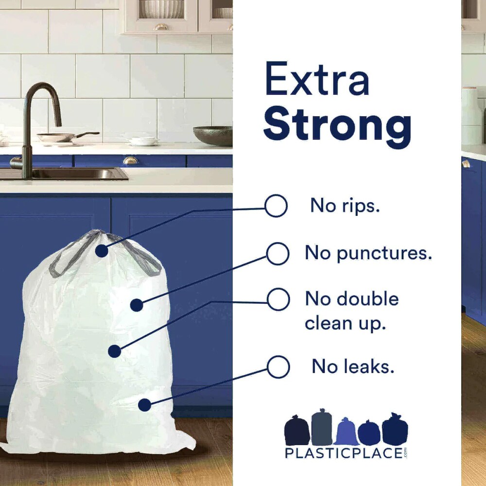 Plasticplace 17 Gallon White Drawstring Trash Bags, 50 Count