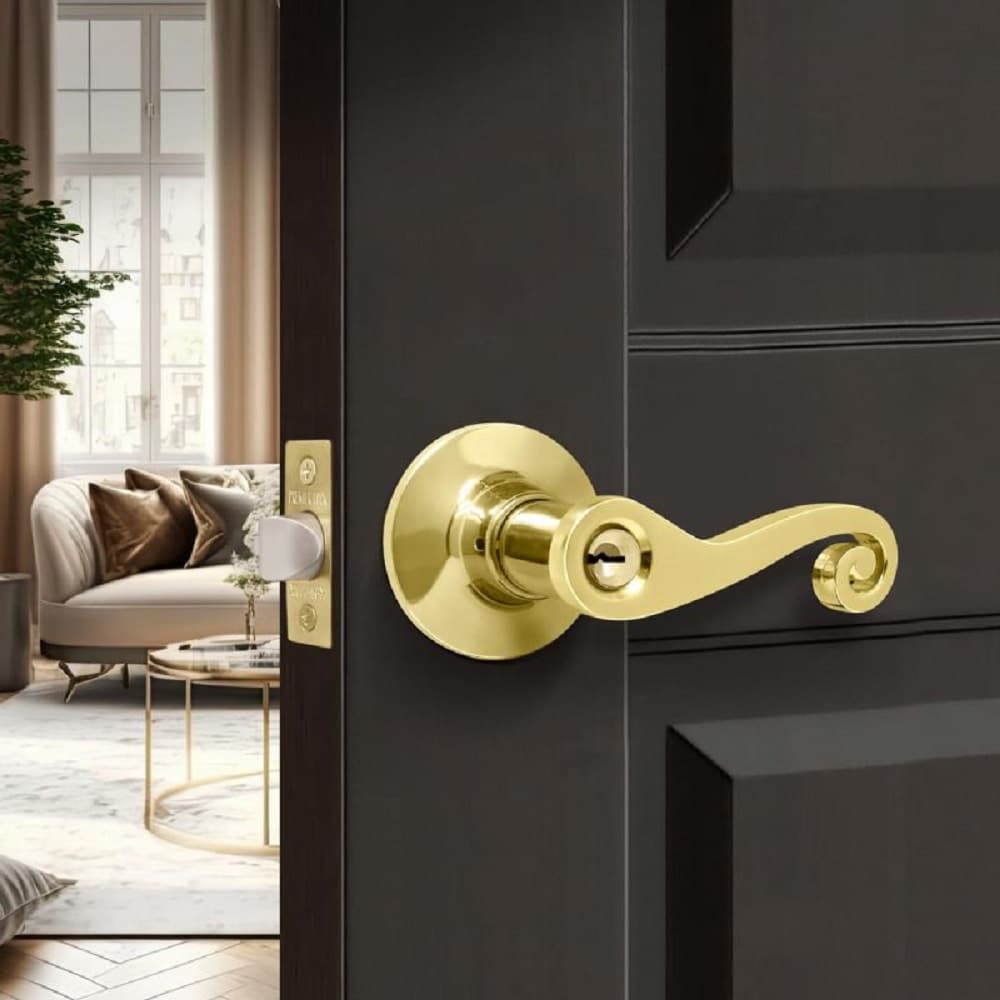 Premier Lock Polished Brass Universal Interior Hall/Closet Keyed Entry Door  Handle