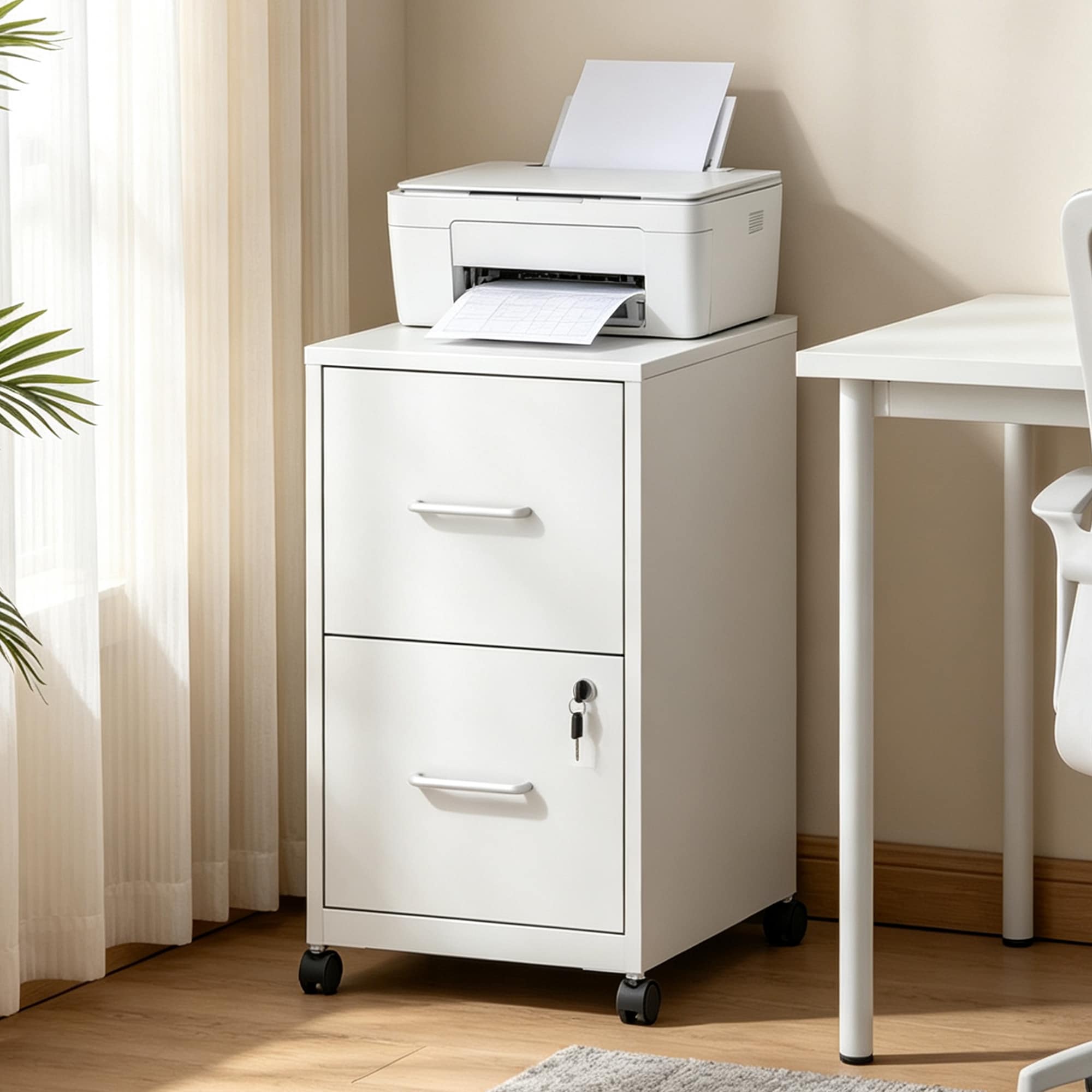File File Box Drawer LUXEYARD 2 Drawer Lockable Metal File Cabinet with Wheel Vertical Under ...