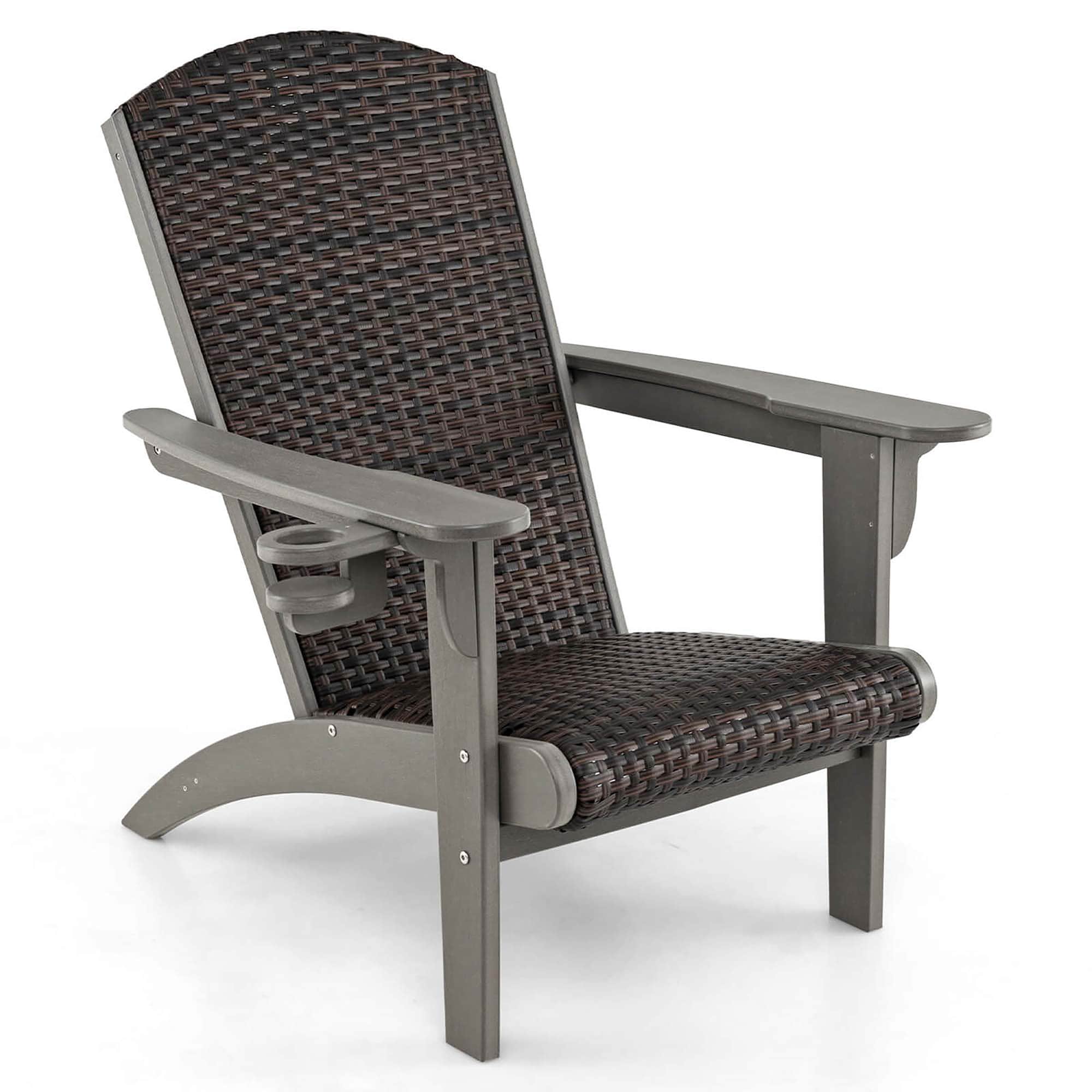 Costway HCST05261 Rattan Gray HDPE Frame Stationary Adirondack Chair with Woven Seat