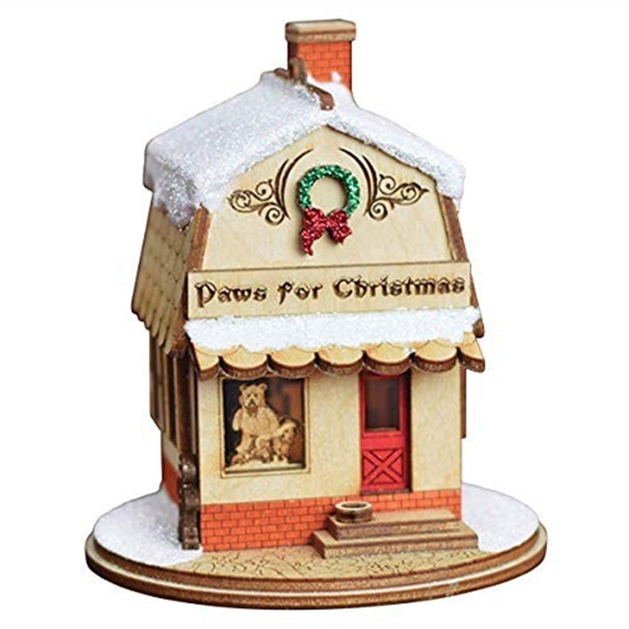 Old World Christmas 729343800251 Ginger Cottage Wooden Ornament for Christmas Tree - Paws for Christmas Pet Shop