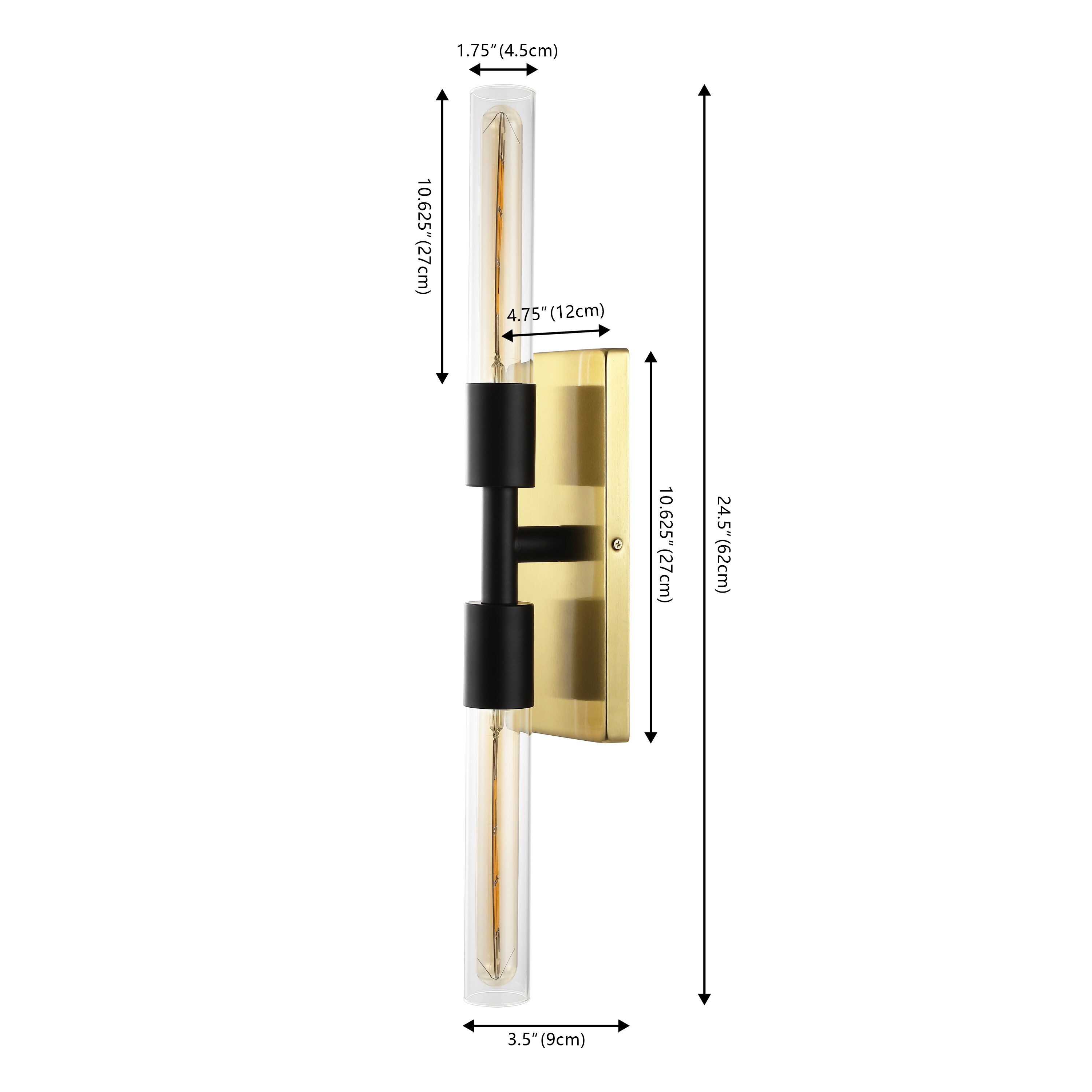 Nyx 24.5" Black and Brass Iron Wall Sconce