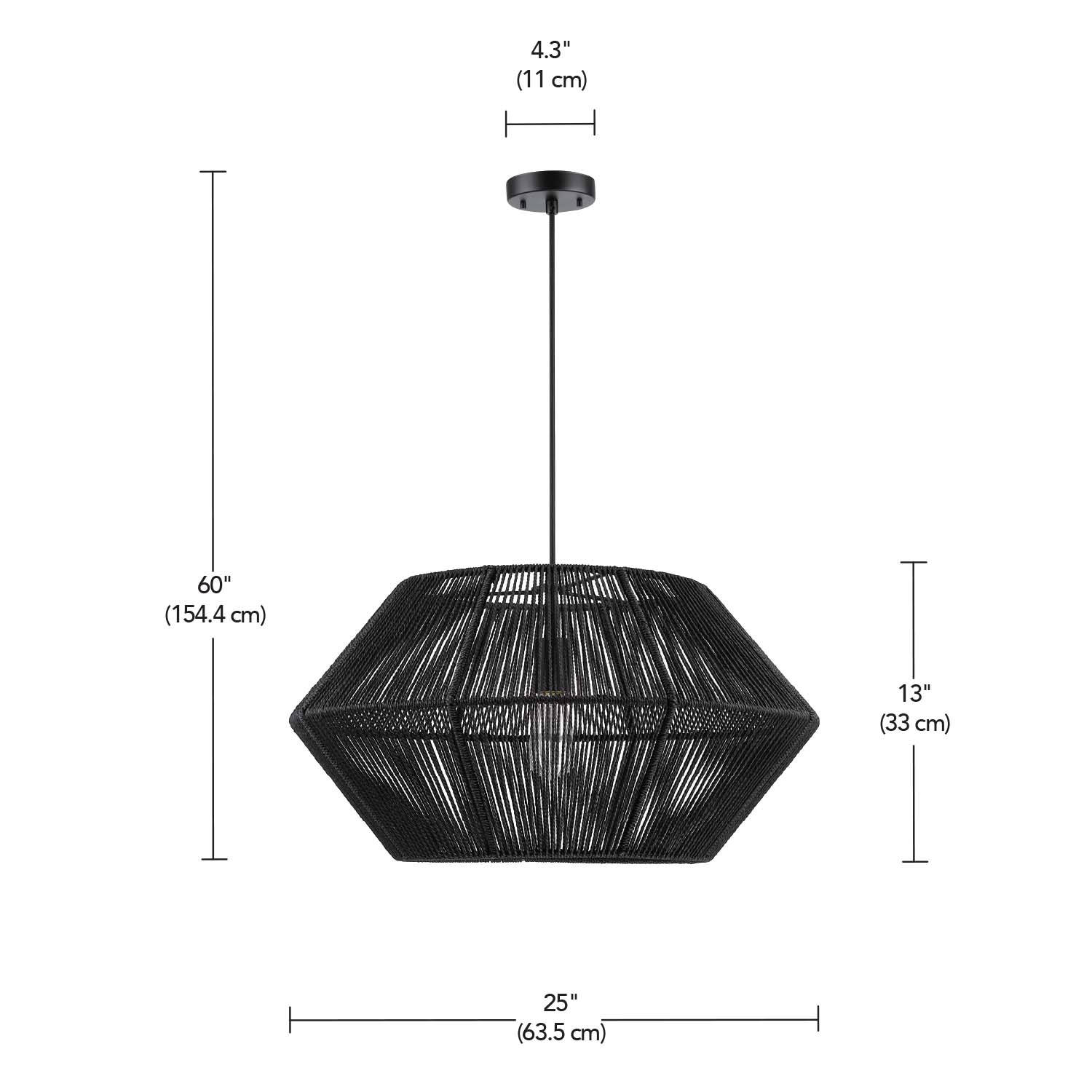 Matte Black Twine Cage Pendant Light with Adjustable Height