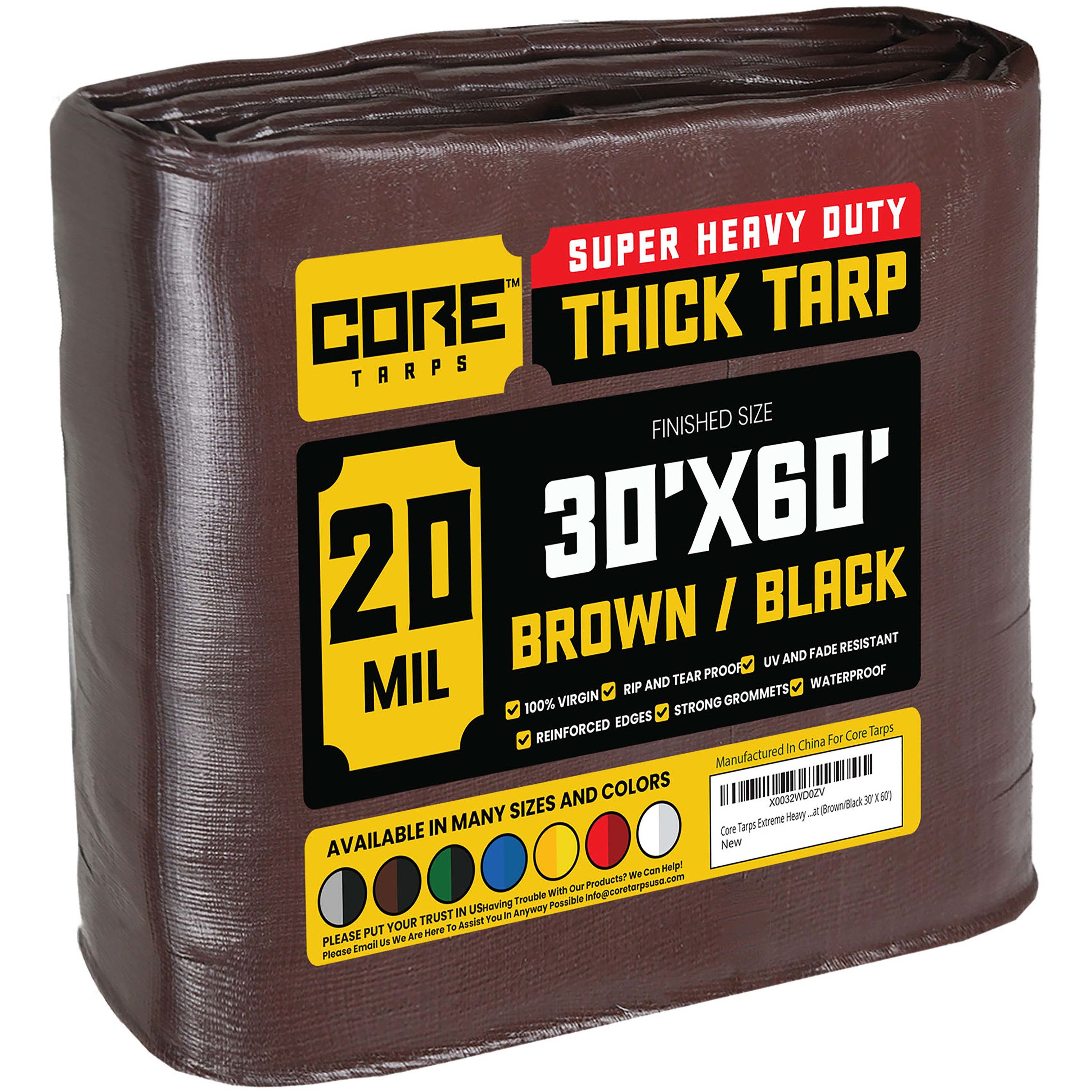 Core Tarps CT-702-30X60 30-ft x 60-ft Brown Waterproof Commercial Polyethylene 20-Mils Tarp