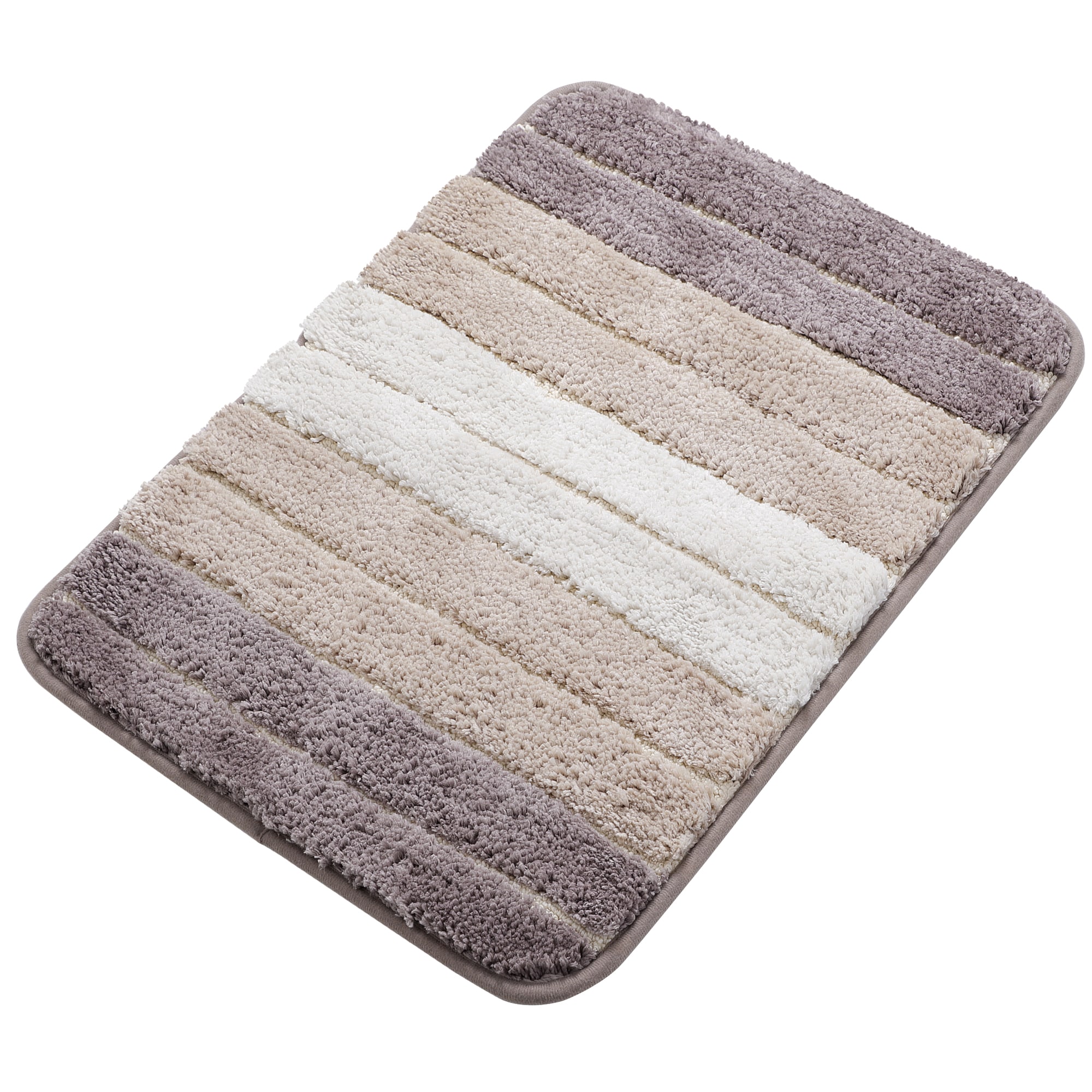 Unique Bargains Microfiber Striped Bathroom Rugs Shaggy Soft Thick and Absorbent Bath Mat Bath Mats for Bathroom Floor Tub Non Slip Machine Washable Dry Bath Rug Runner 16x24inch Khaki