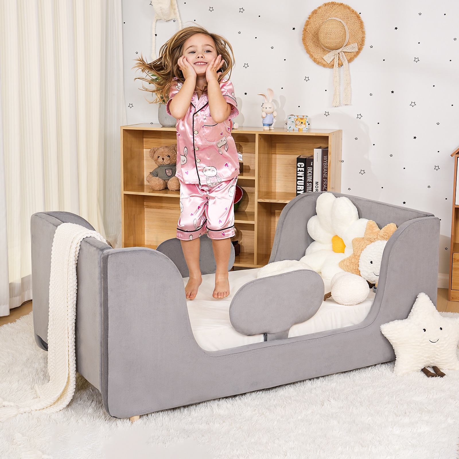 Esazn I1502530-TB-G Toddler Bed Gray Princess Toddler Bed