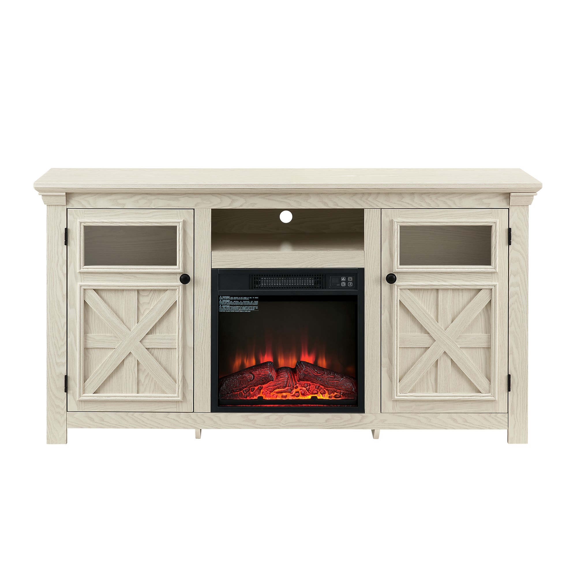 SINOFURN SYB660001WT 60.2-Inches W Beige TV Stand with Fan-forced Corner or flat wall Electric Fireplace with Remote Control Included