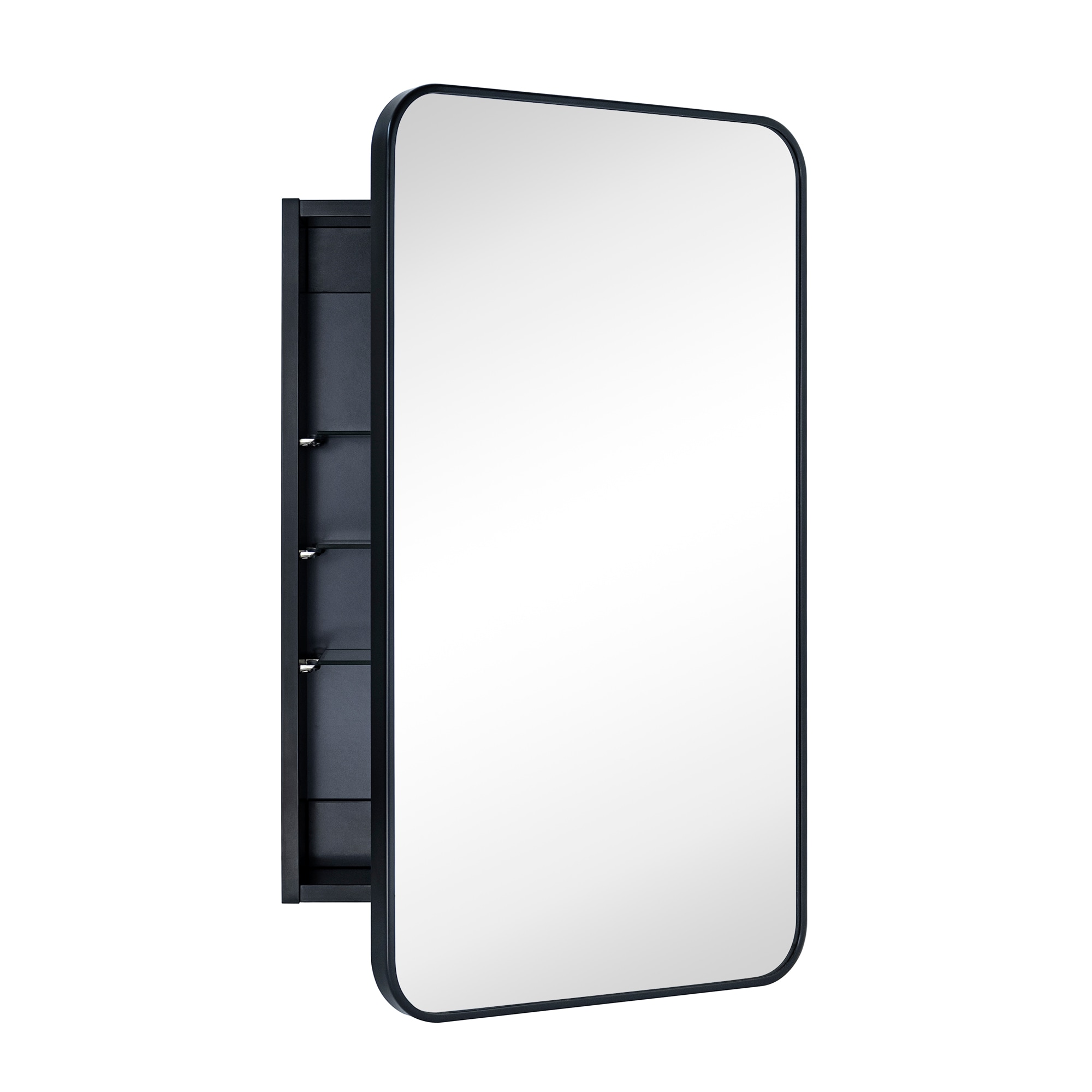 TEHOME GC-TC0002 17.5-in x 29-in Surface/Recessed Mount Matt Black Mirrored Rectangle Soft Close Medicine Cabinet