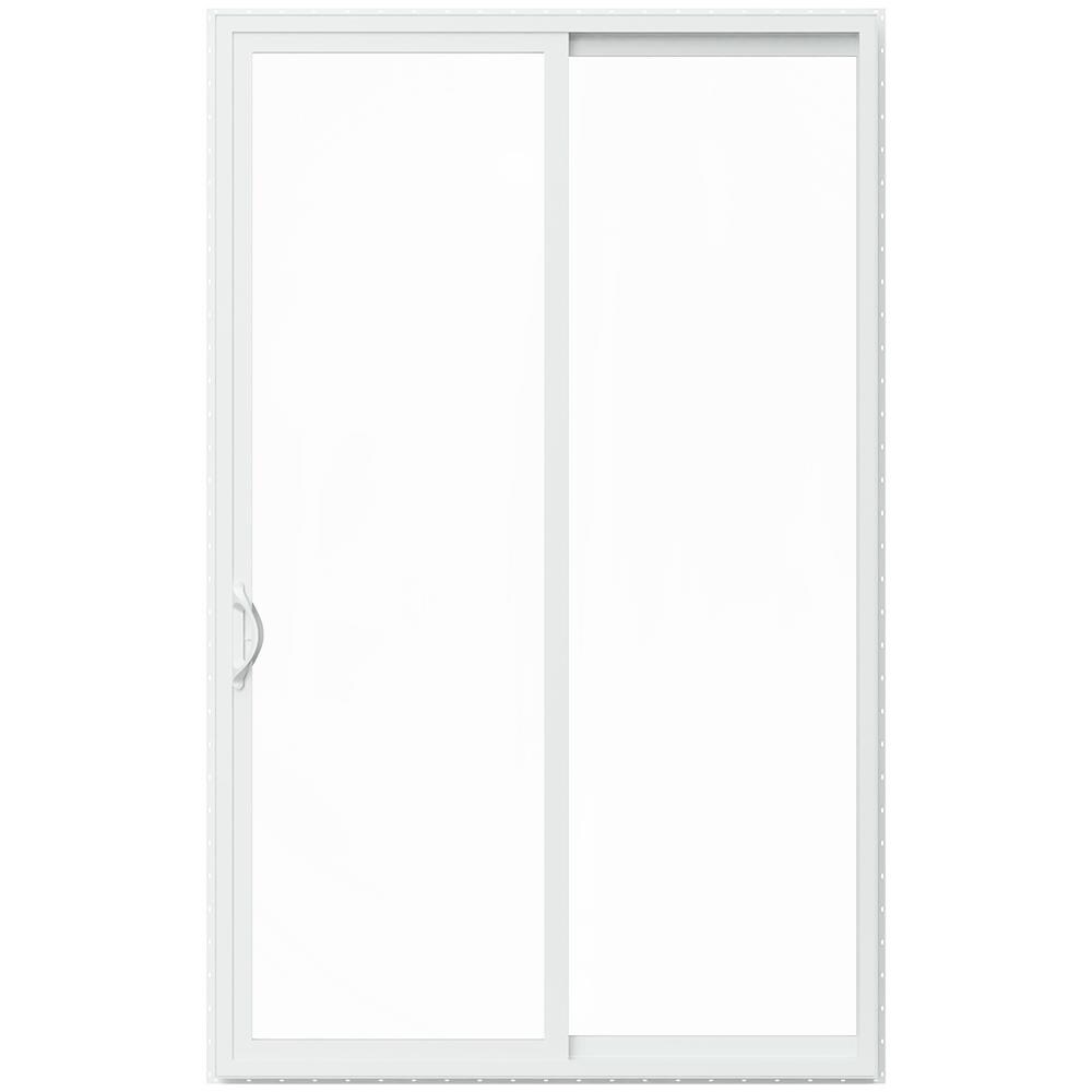 JELD-WEN 96-in x 80-in x 4-9/16-in Jamb Low-e White Vinyl Sliding Right-Hand Sliding Double Patio Door Screen Included