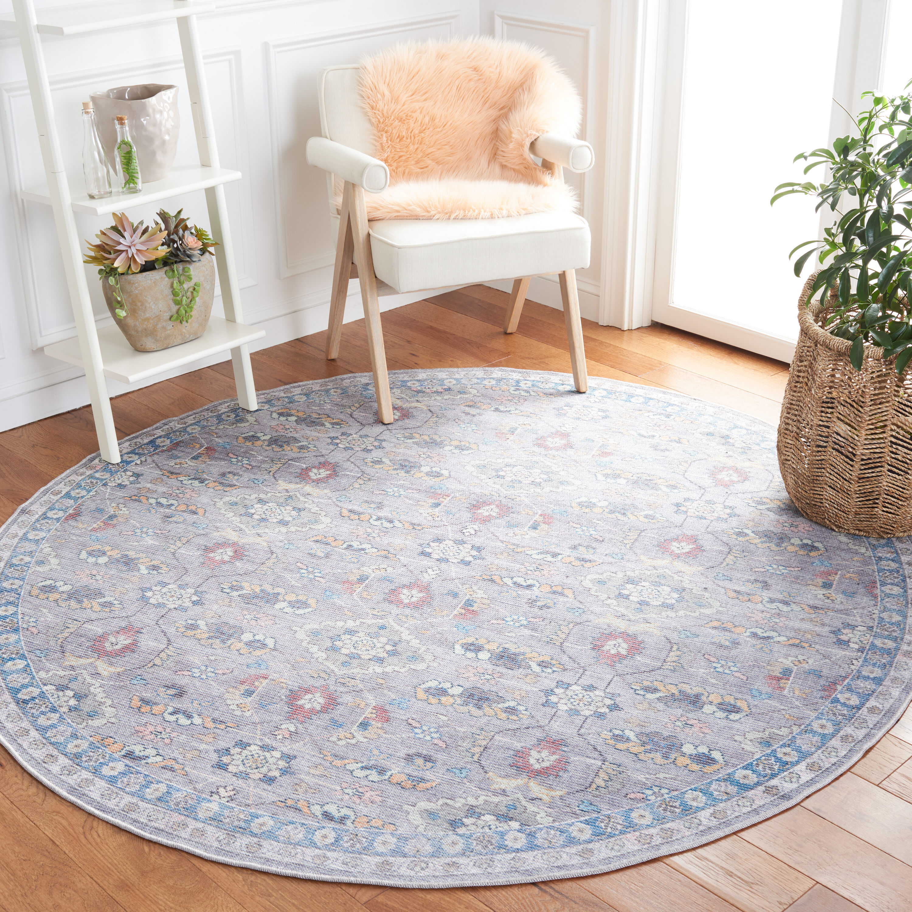 Safavieh SEP585F-7R Serapi 7 x 7 (ft) Loomed Cotton Gray/Beige Round Indoor Medallion Machine washable Area rug