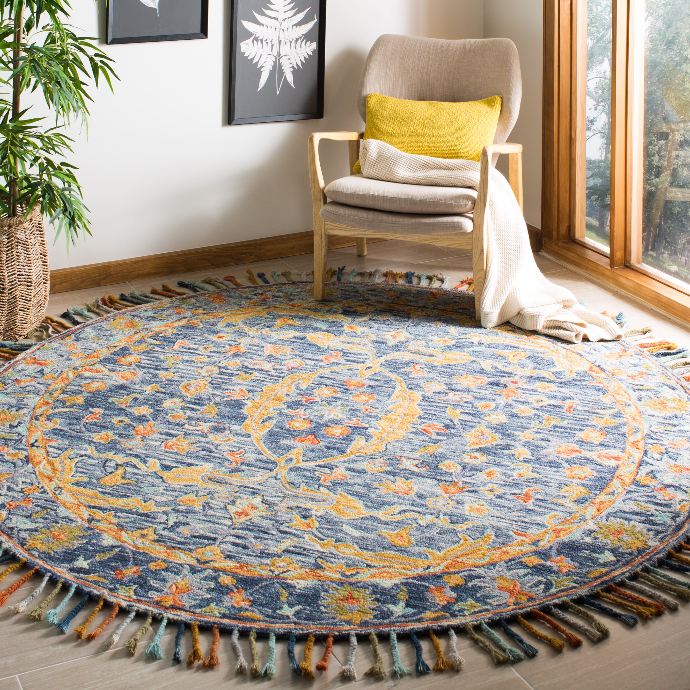  Aspen 116 Blue/Rust Traditional 7ft x 7ft Round Rug