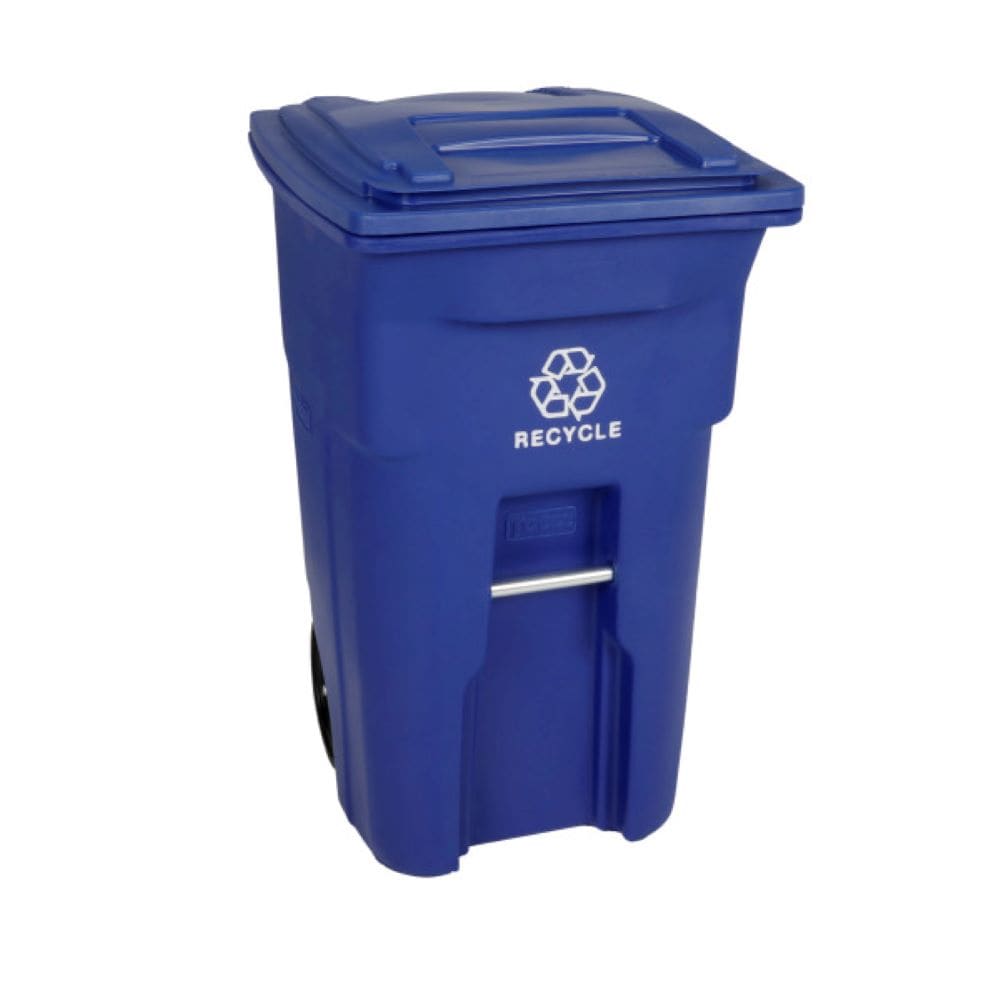 Toter 64-Gallon Blue/Recycle Resin Wheeled Outdoor Hinged Lid Trash Can ...