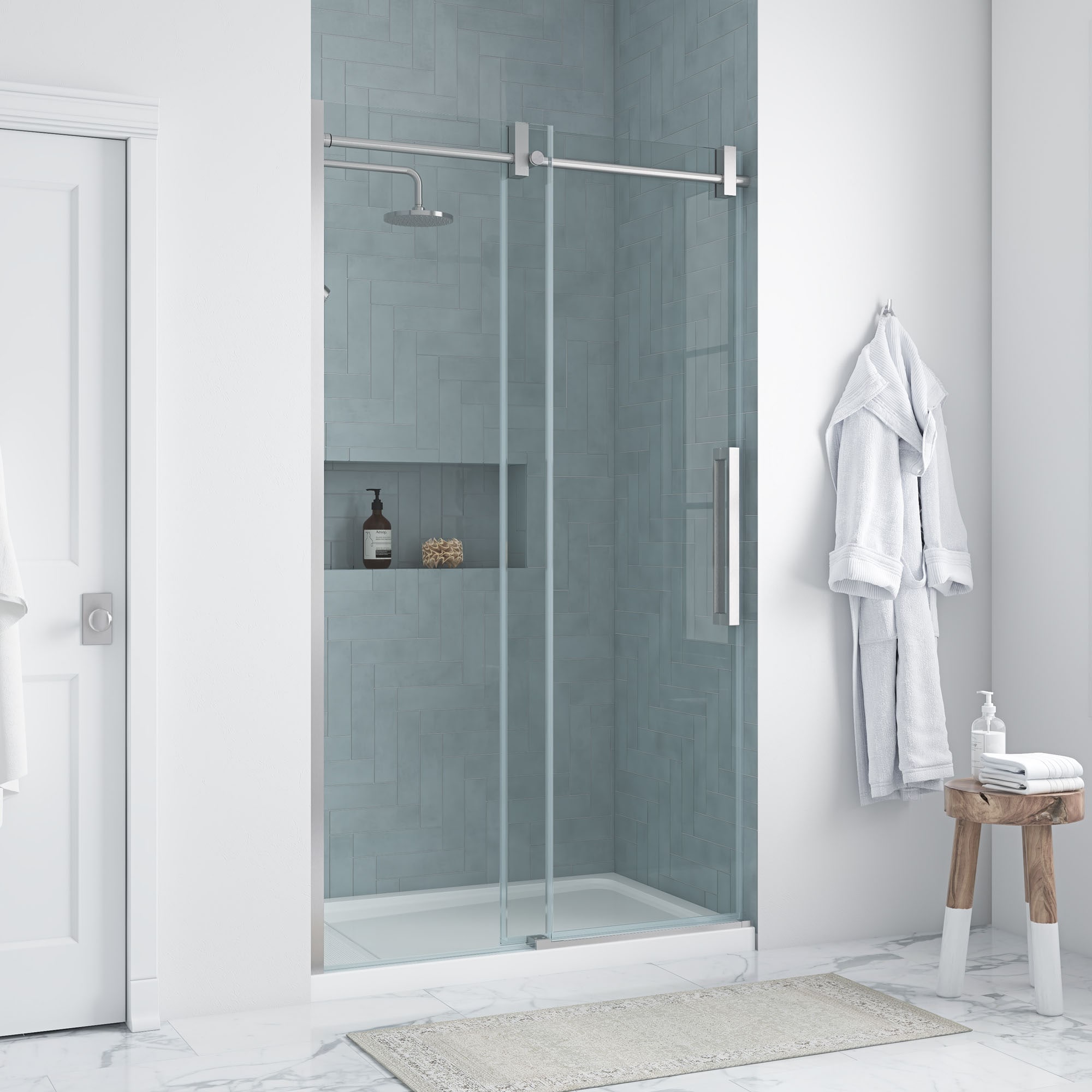 Allen + Roth Satin Nickel Shower Door Bennet-48gp-sn At Lowes.com