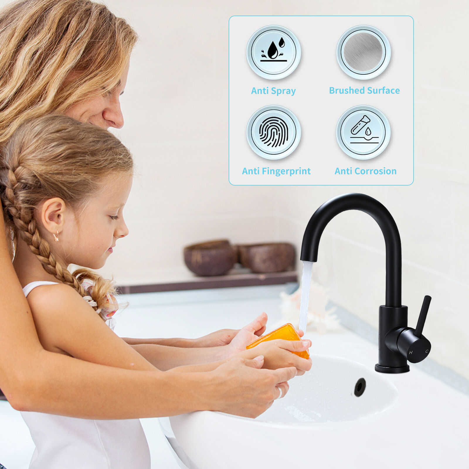 Matte Black Single-Handle Bathroom Faucet with Swivel Spout